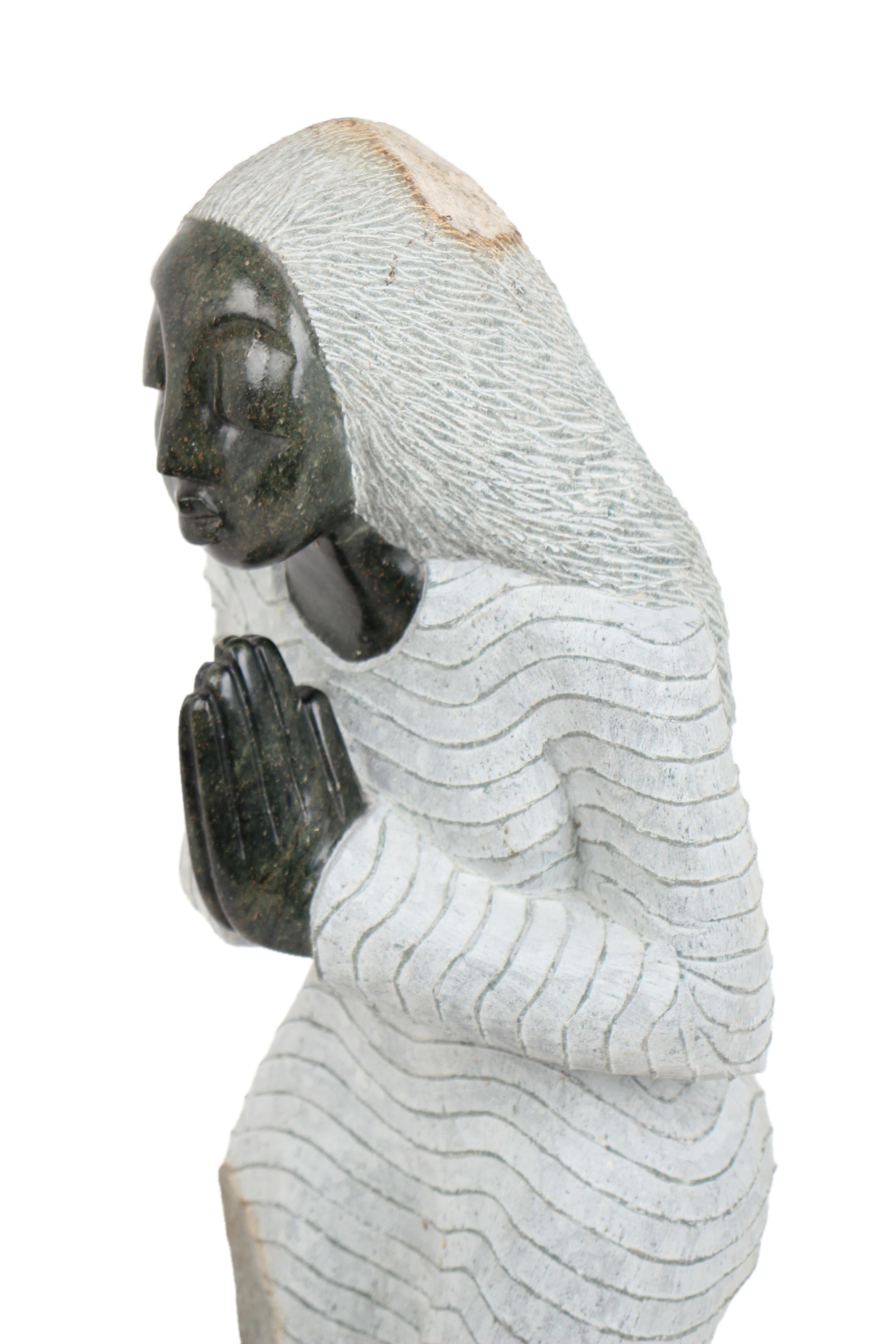 Shona Tribe Opal Stone Praying Woman Sculpture ~31.5" Tall - New 2025 - Shona