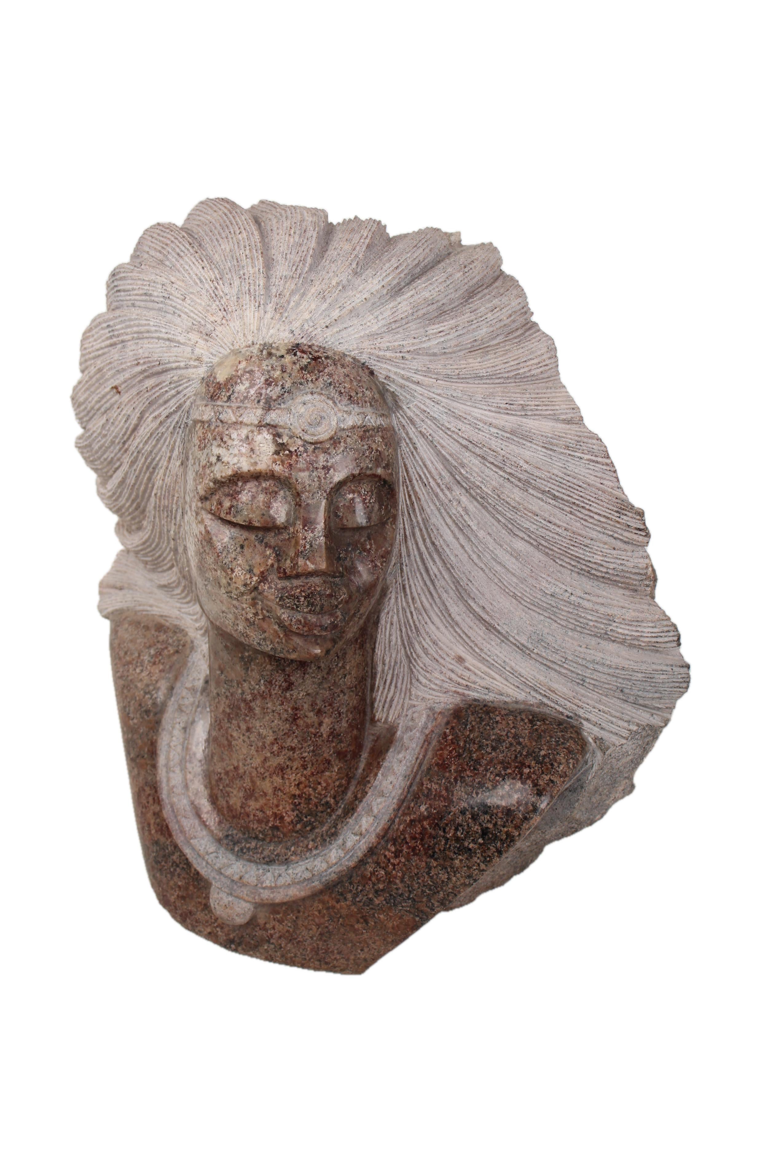 Shona Tribe Serpentine Stone Queen Head ~21.7" Tall - New 2025 - Shona