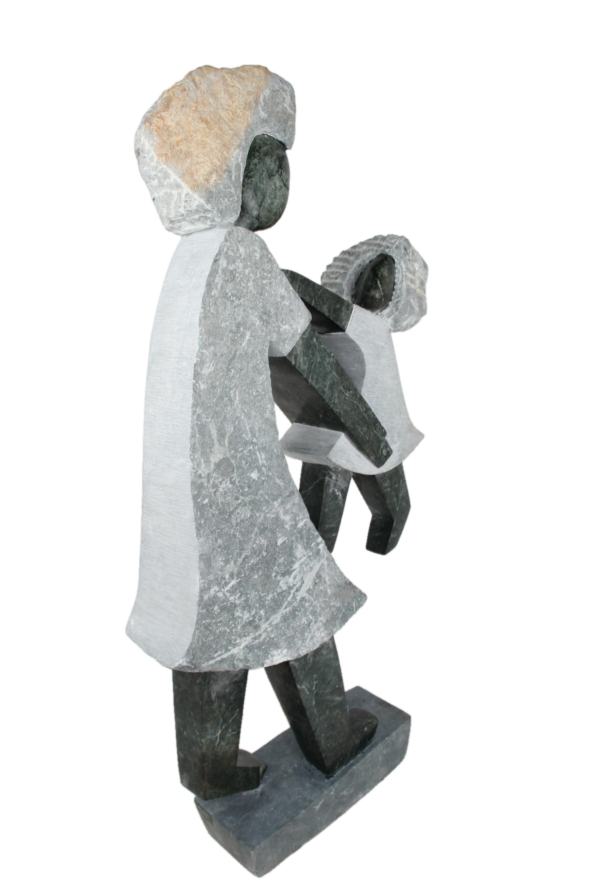 Shona Tribe Opal Stone Mother and Child ~56.3" Tall - New 2025 - Shona