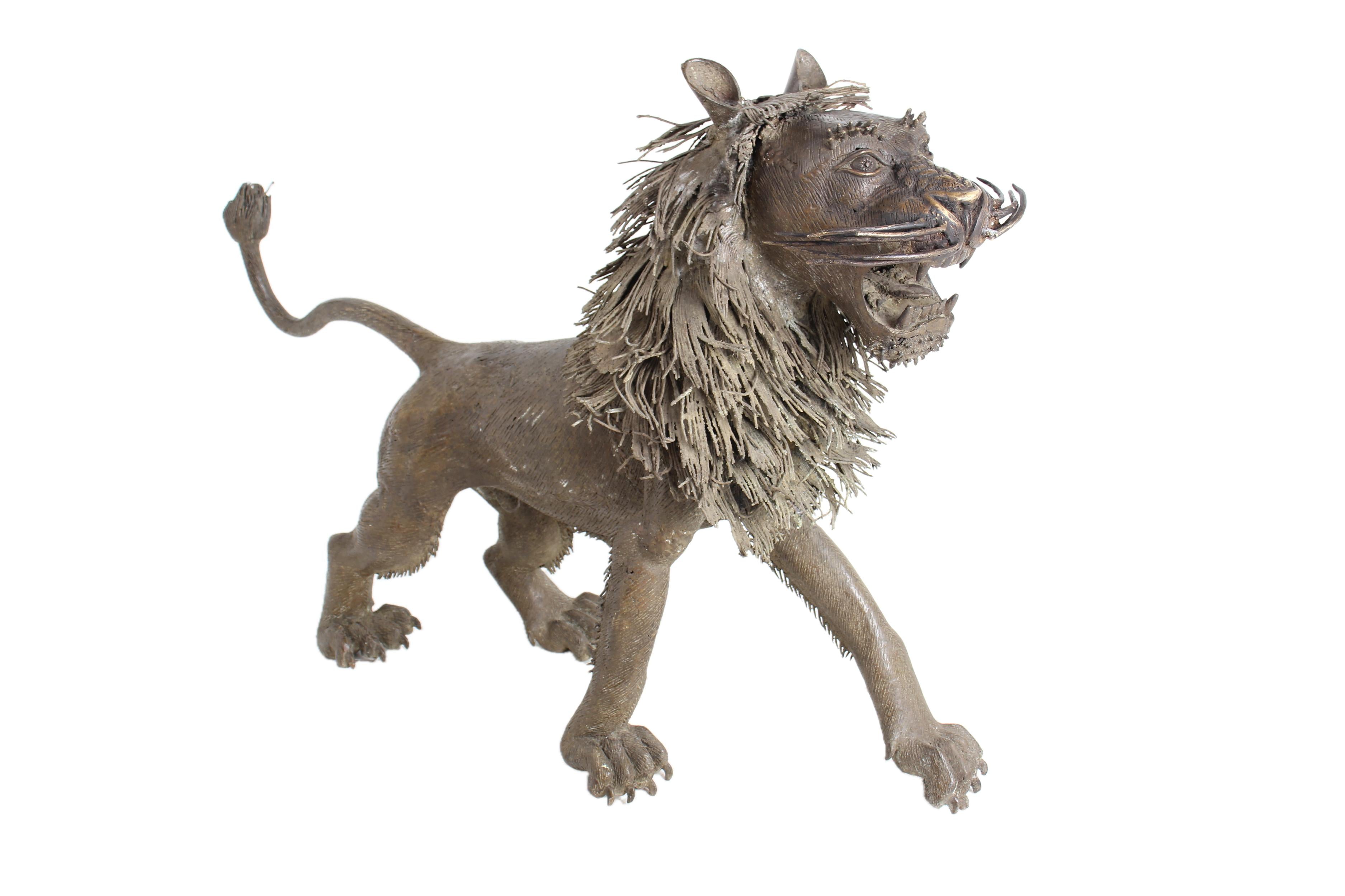 Bamileke Tribe Bronze Lion ~32.7" Tall - New 2025
