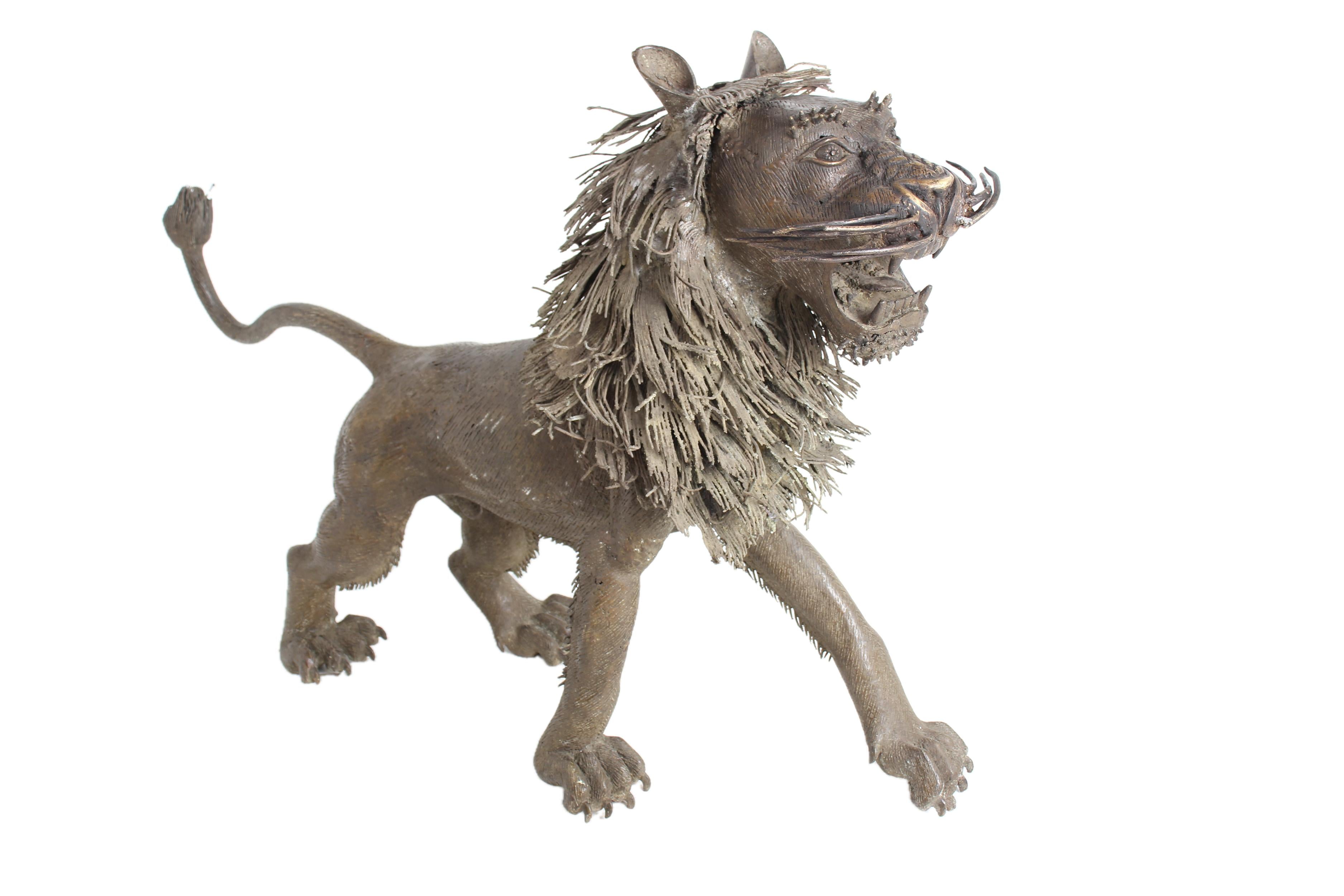 Bamileke Tribe Bronze Lion ~32.7" Tall - New 2025 - West African Artifacts