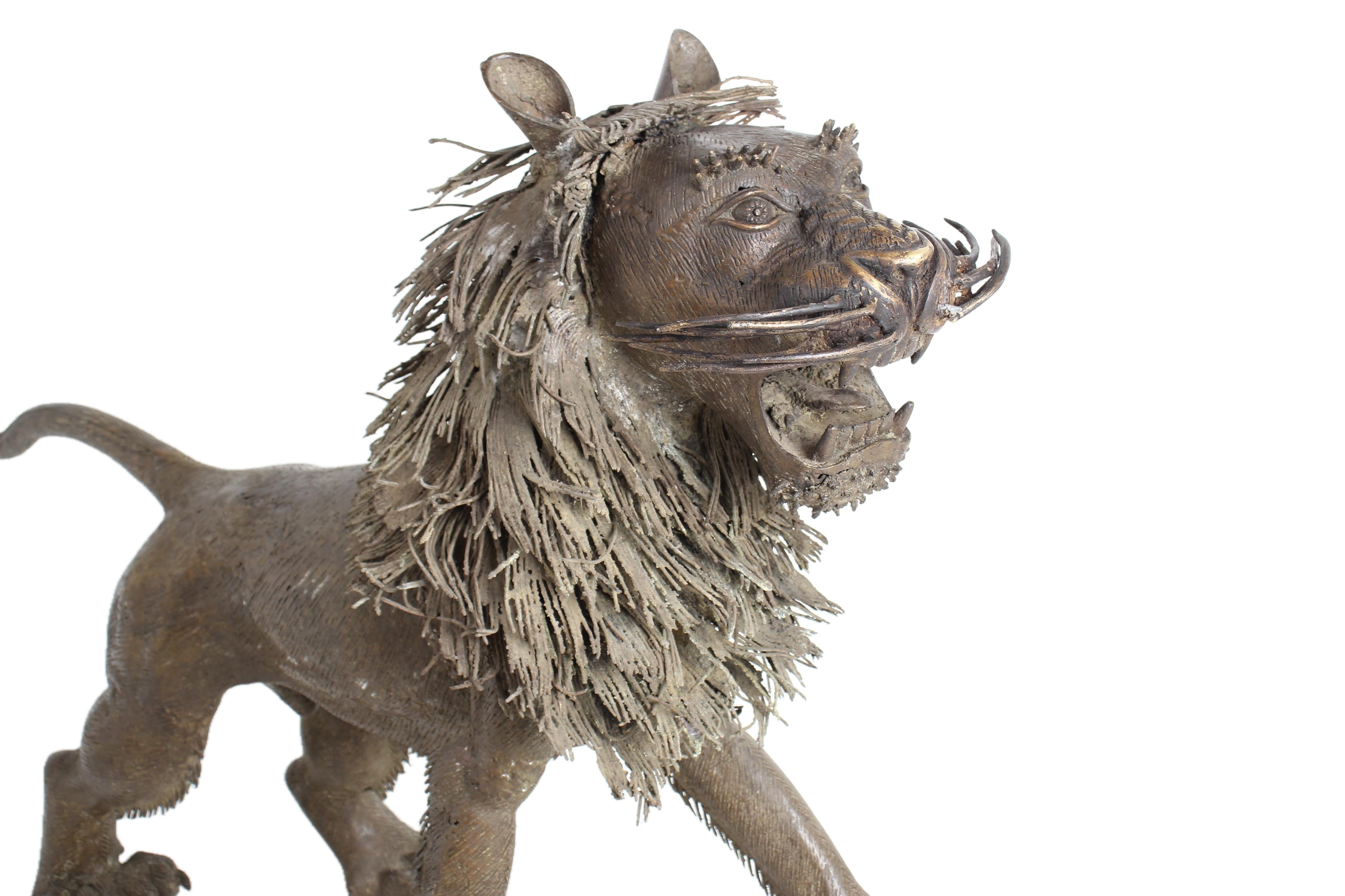 Bamileke Tribe Bronze Lion ~32.7" Tall - New 2025 - West African Artifacts