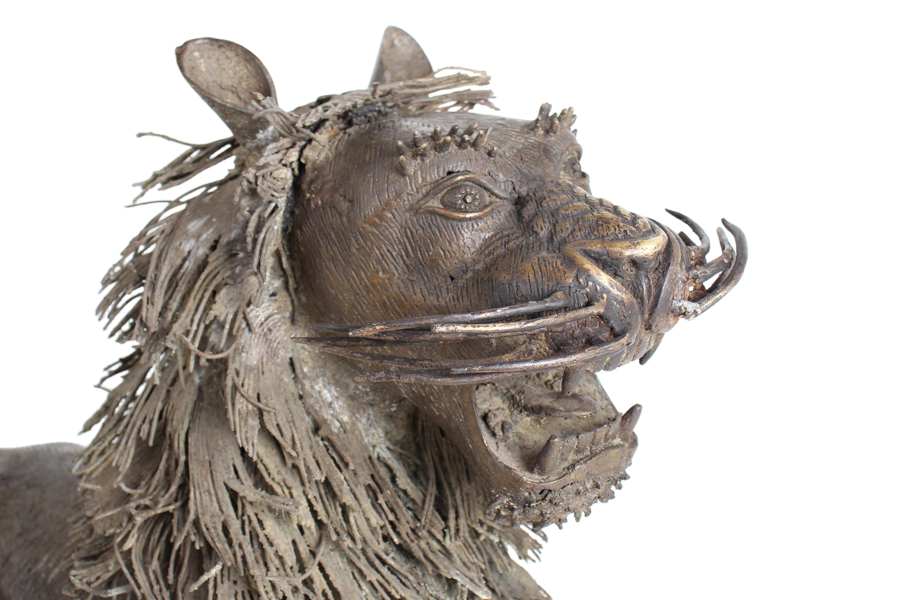 Bamileke Tribe Bronze Lion ~32.7" Tall - New 2025 - West African Artifacts