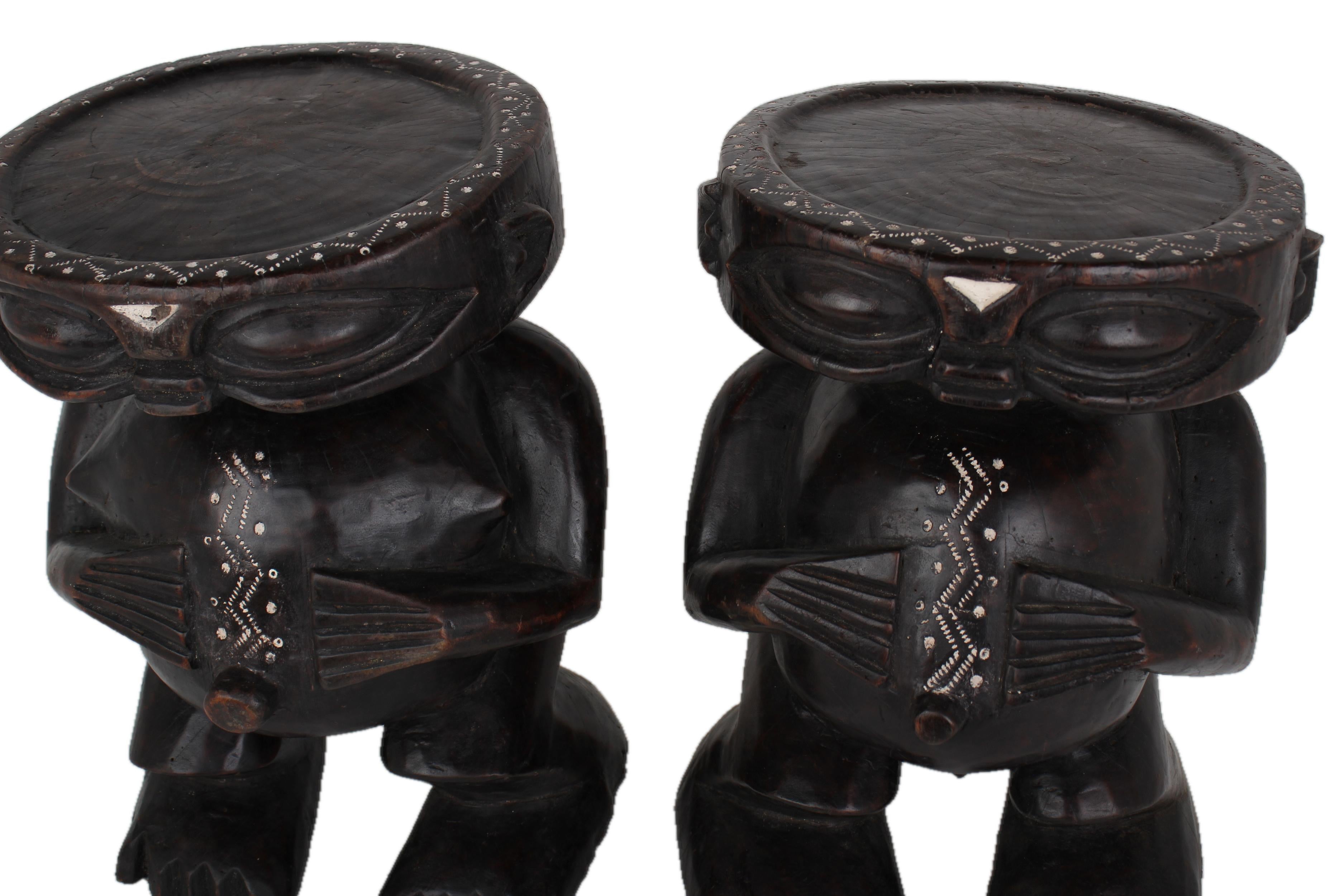 Pygmy Tribe Twa Couple Statues ~16.9" Tall - New 2025 - Wooden and Basket Artifacts