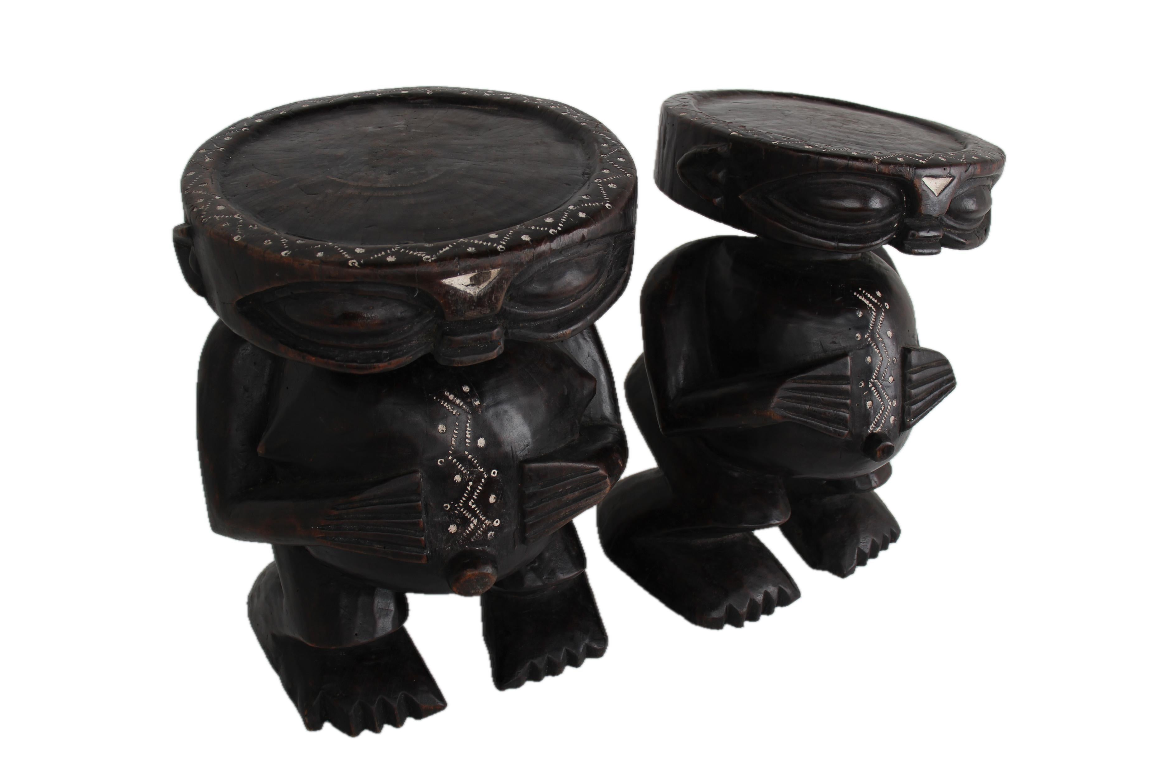 Pygmy Tribe Twa Couple Statues ~16.9" Tall - New 2025 - Wooden and Basket Artifacts