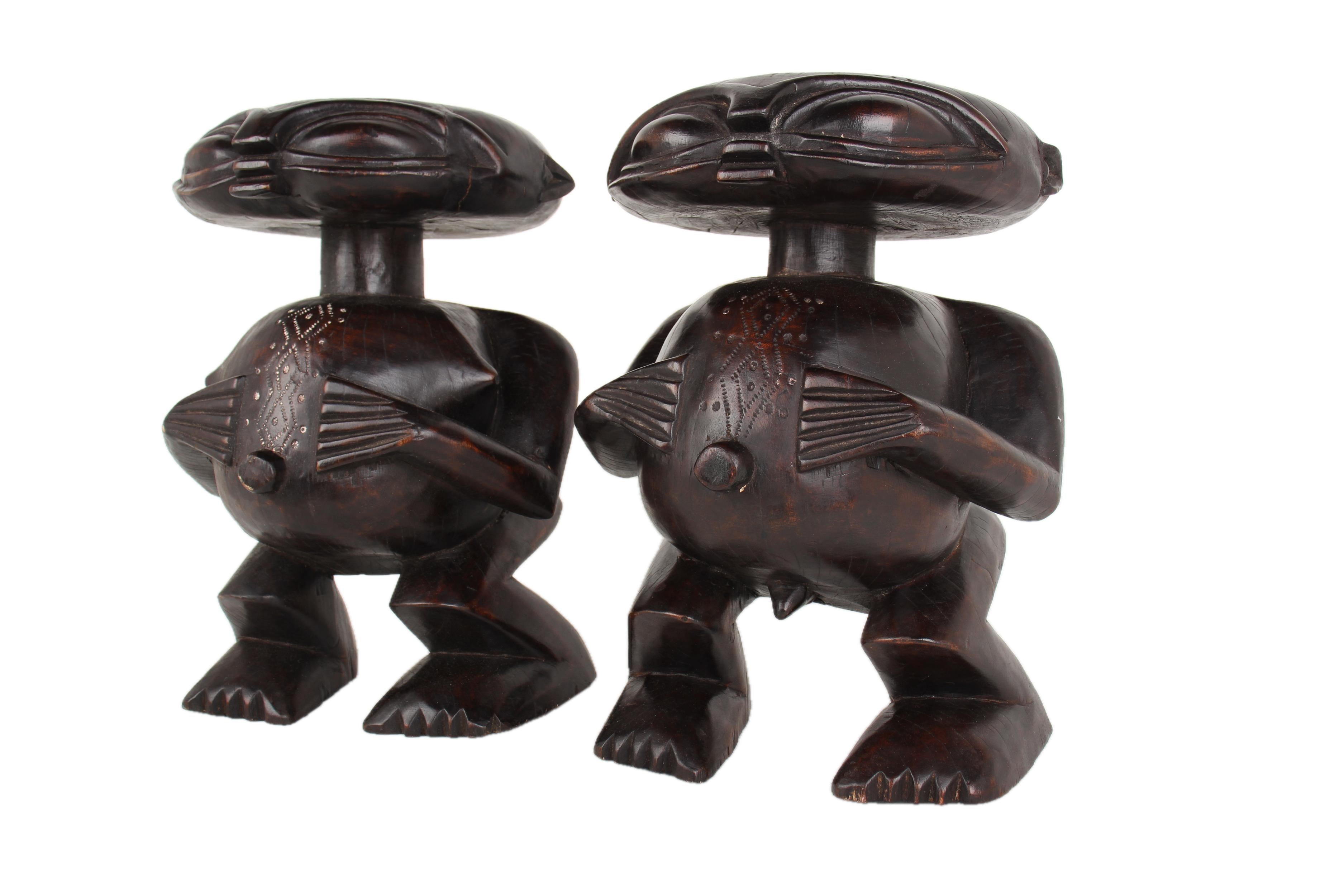 Pygmy Tribe Twa Couple Statues ~16.9" Tall - New 2025 - Wooden and Basket Artifacts