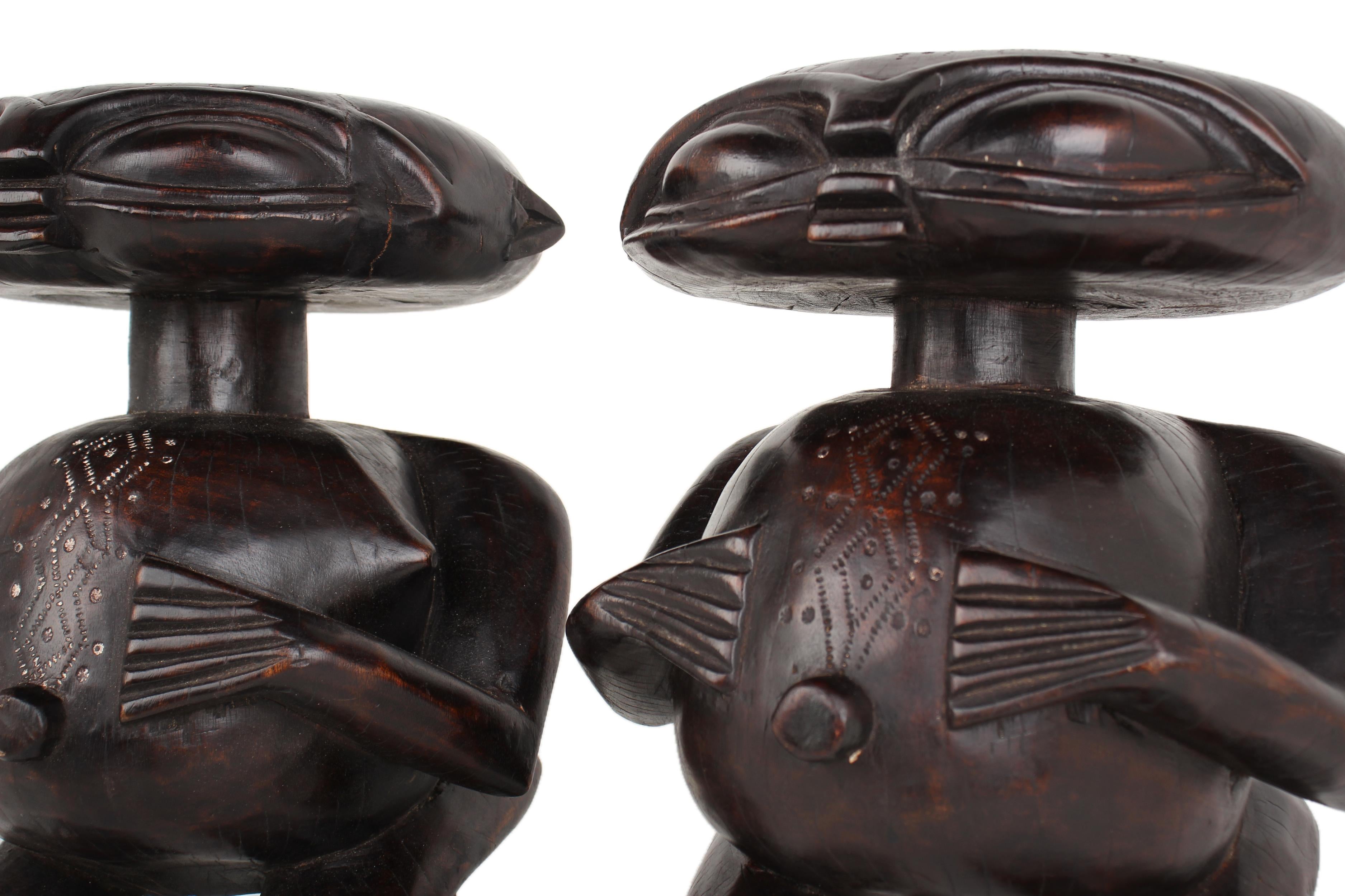 Pygmy Tribe Twa Couple Statues ~16.9" Tall - New 2025 - Wooden and Basket Artifacts