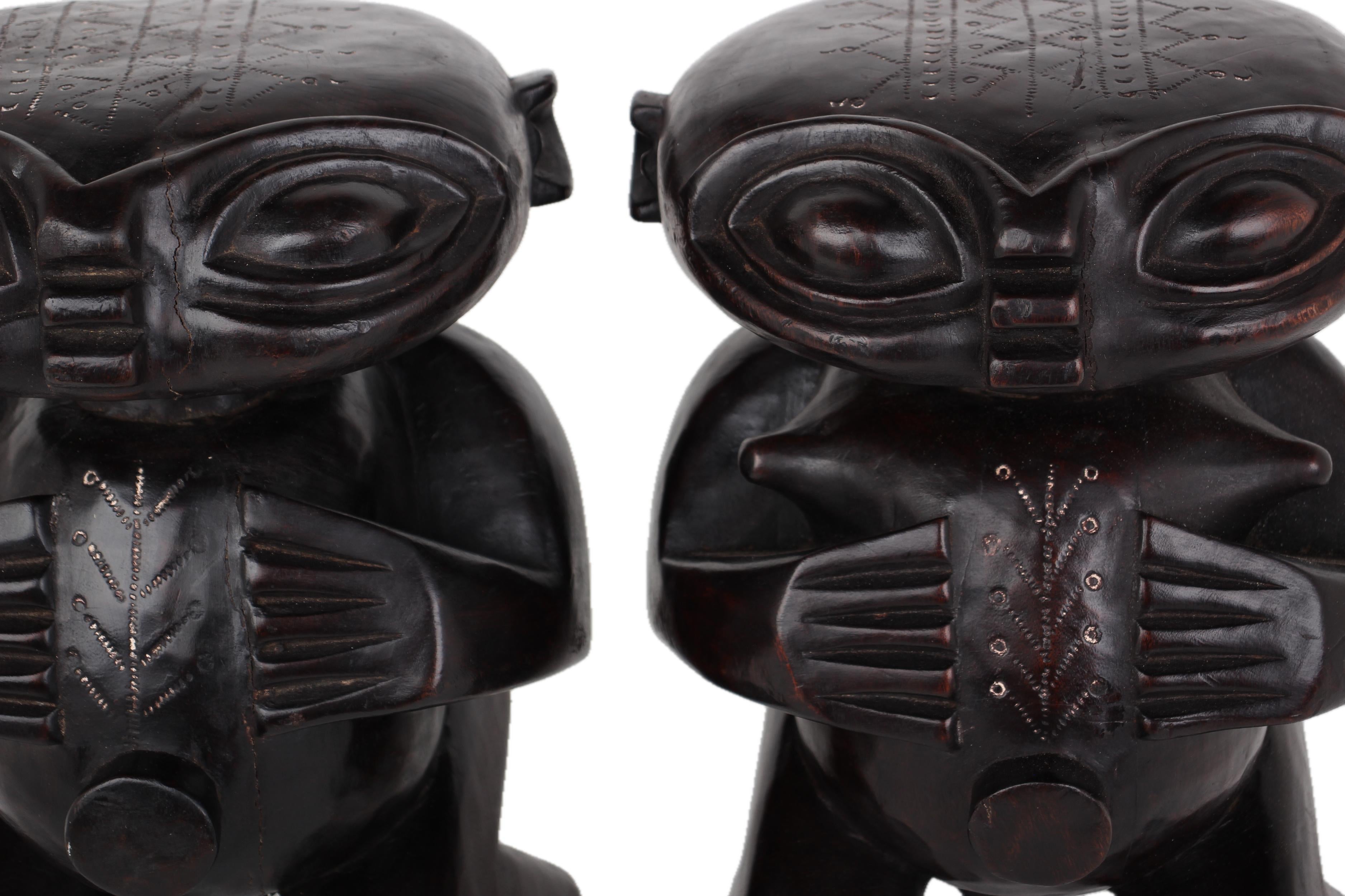 Pygmy Tribe Twa Couple Statues ~16.5" Tall - New 2025 - Wooden and Basket Artifacts