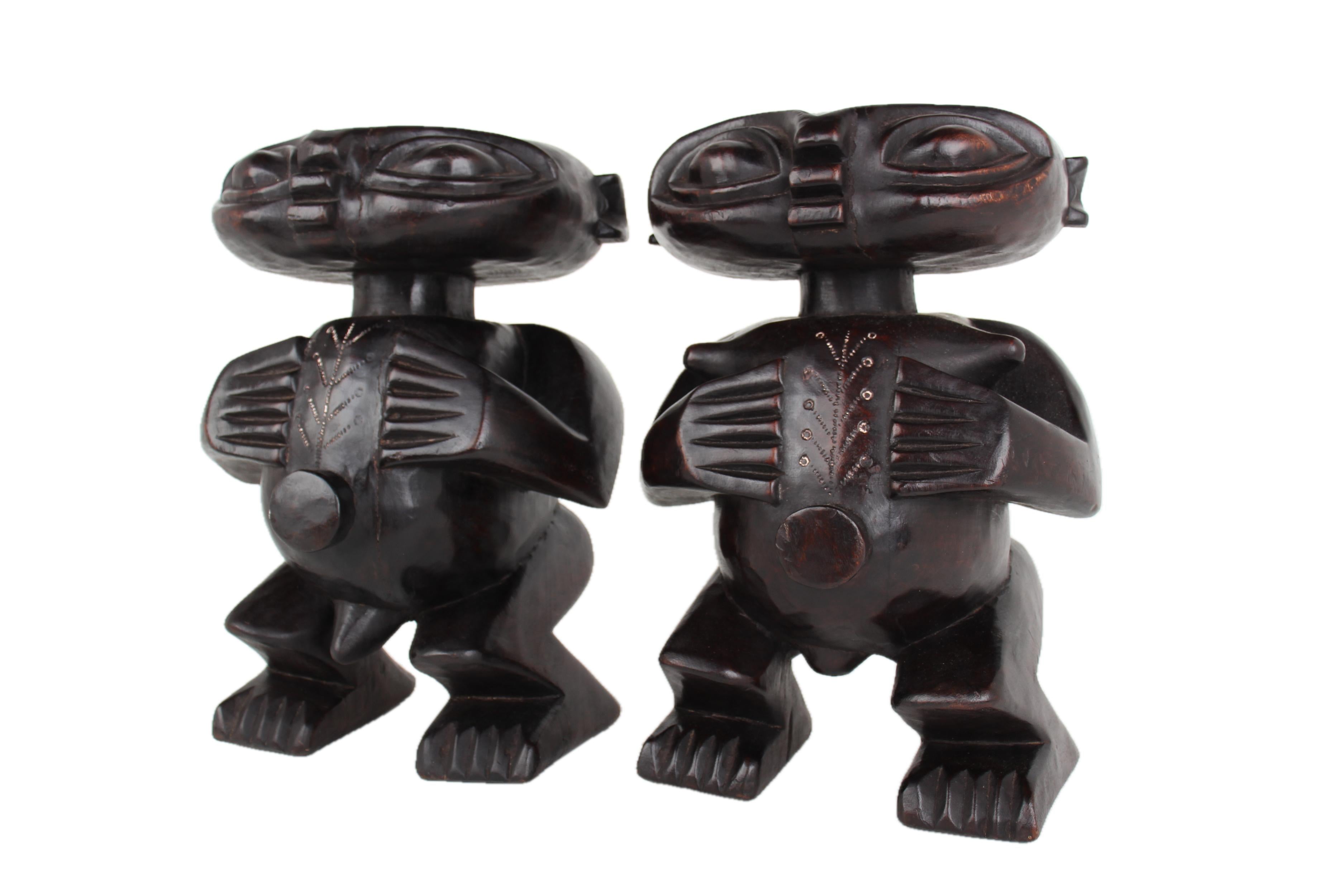 Pygmy Tribe Twa Couple Statues ~16.5" Tall - New 2025 - Wooden and Basket Artifacts