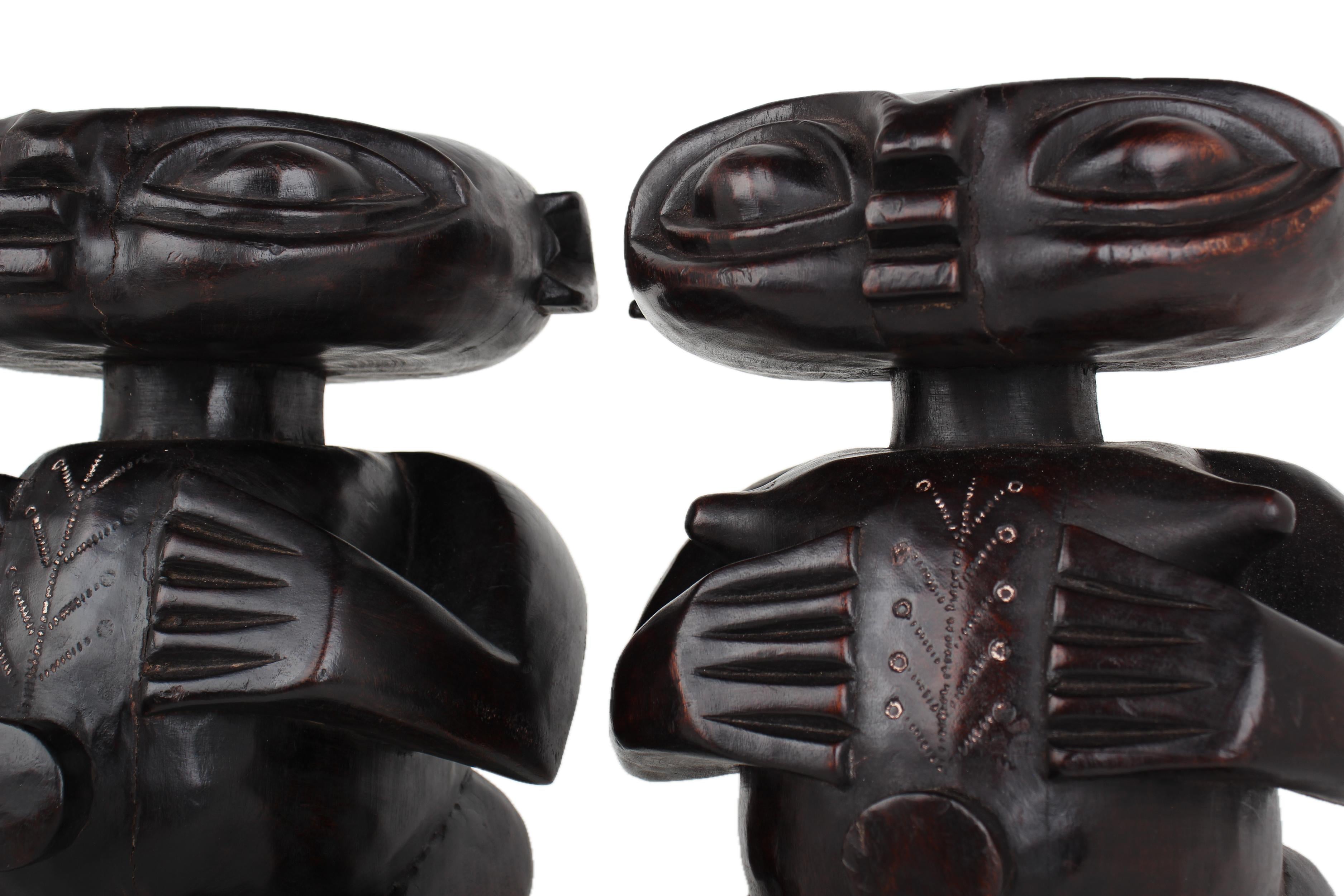 Pygmy Tribe Twa Couple Statues ~16.5" Tall - New 2025 - Wooden and Basket Artifacts