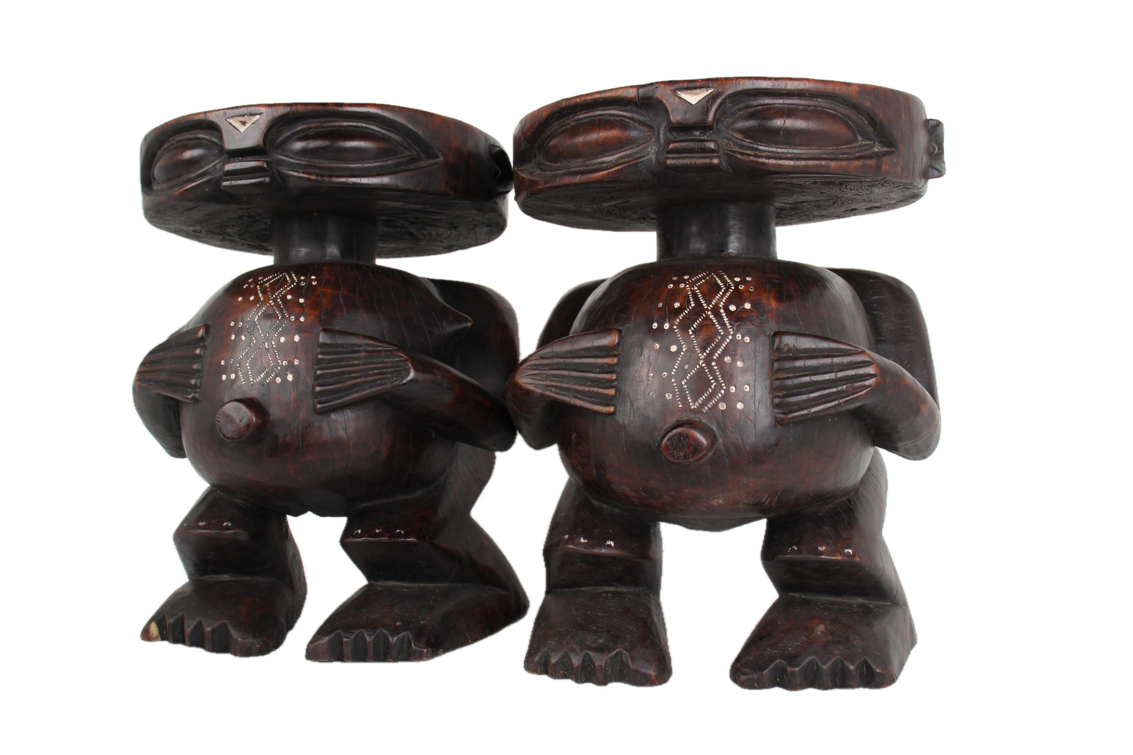 Pygmy Tribe Twa Couple Statues ~20.5" Tall - New 2025 - Wooden and Basket Artifacts