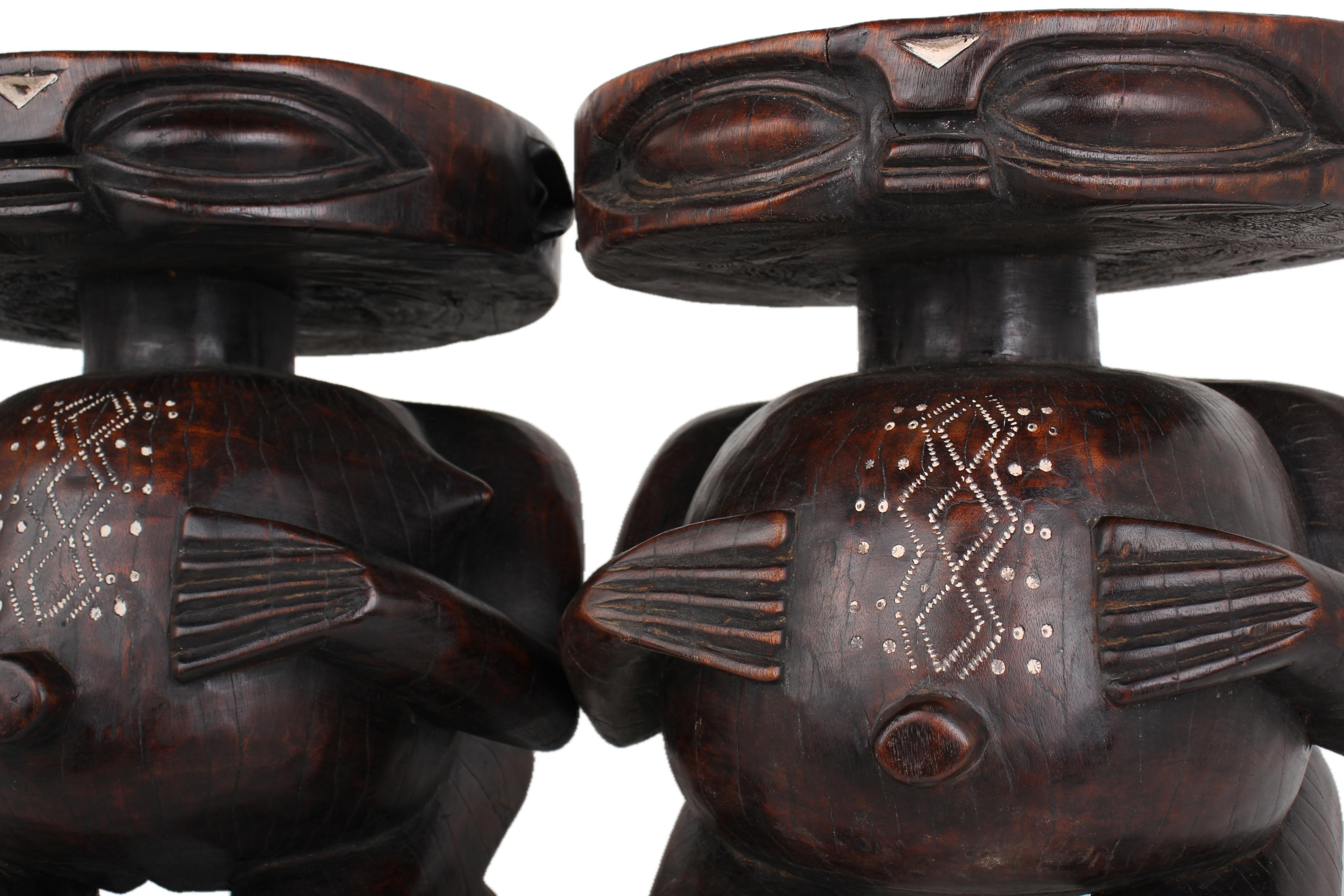 Pygmy Tribe Twa Couple Statues ~20.5" Tall - New 2025 - Wooden and Basket Artifacts