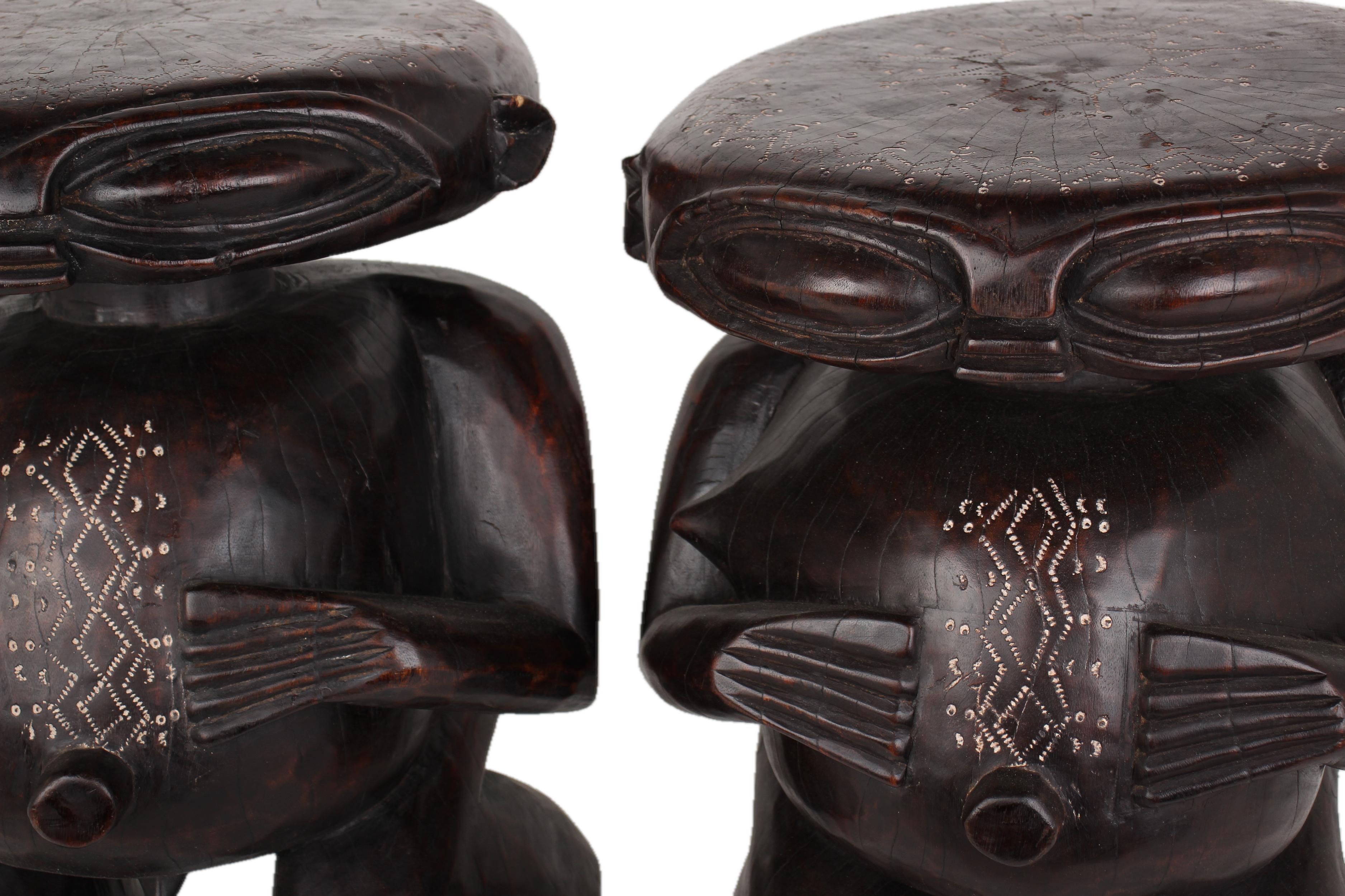 Pygmy Tribe Twa Couple Statues ~20.9" Tall - New 2025 - Wooden and Basket Artifacts