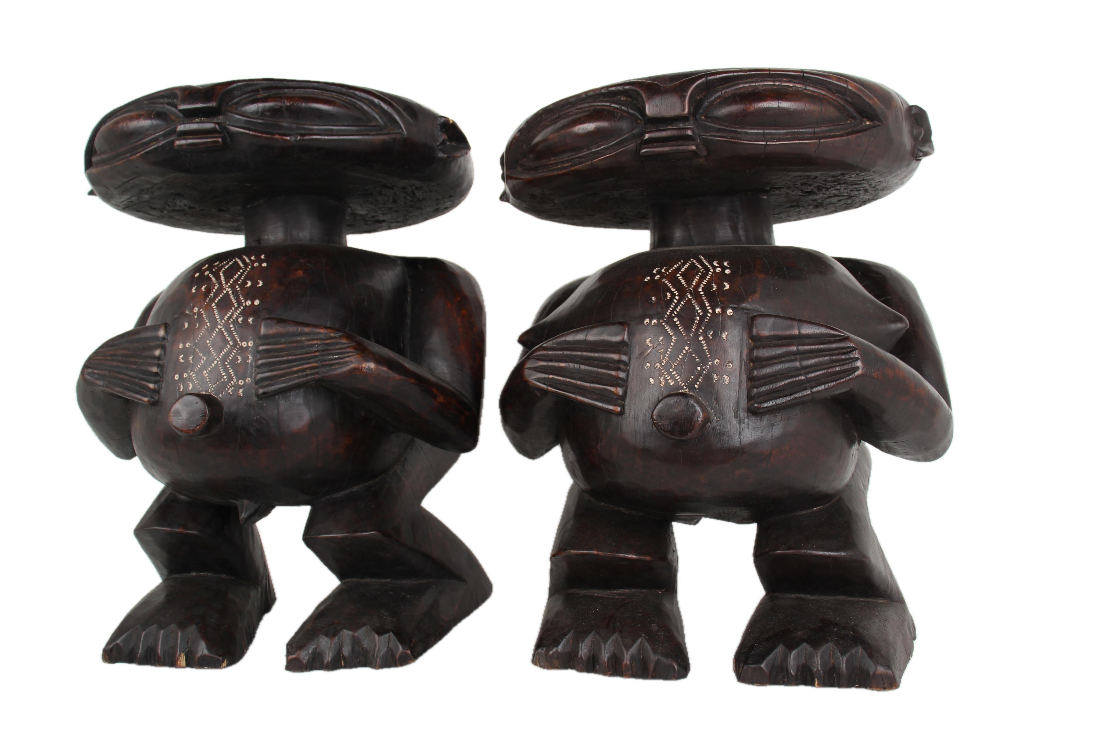 Pygmy Tribe Twa Couple Statues ~20.9" Tall - New 2025 - Wooden and Basket Artifacts