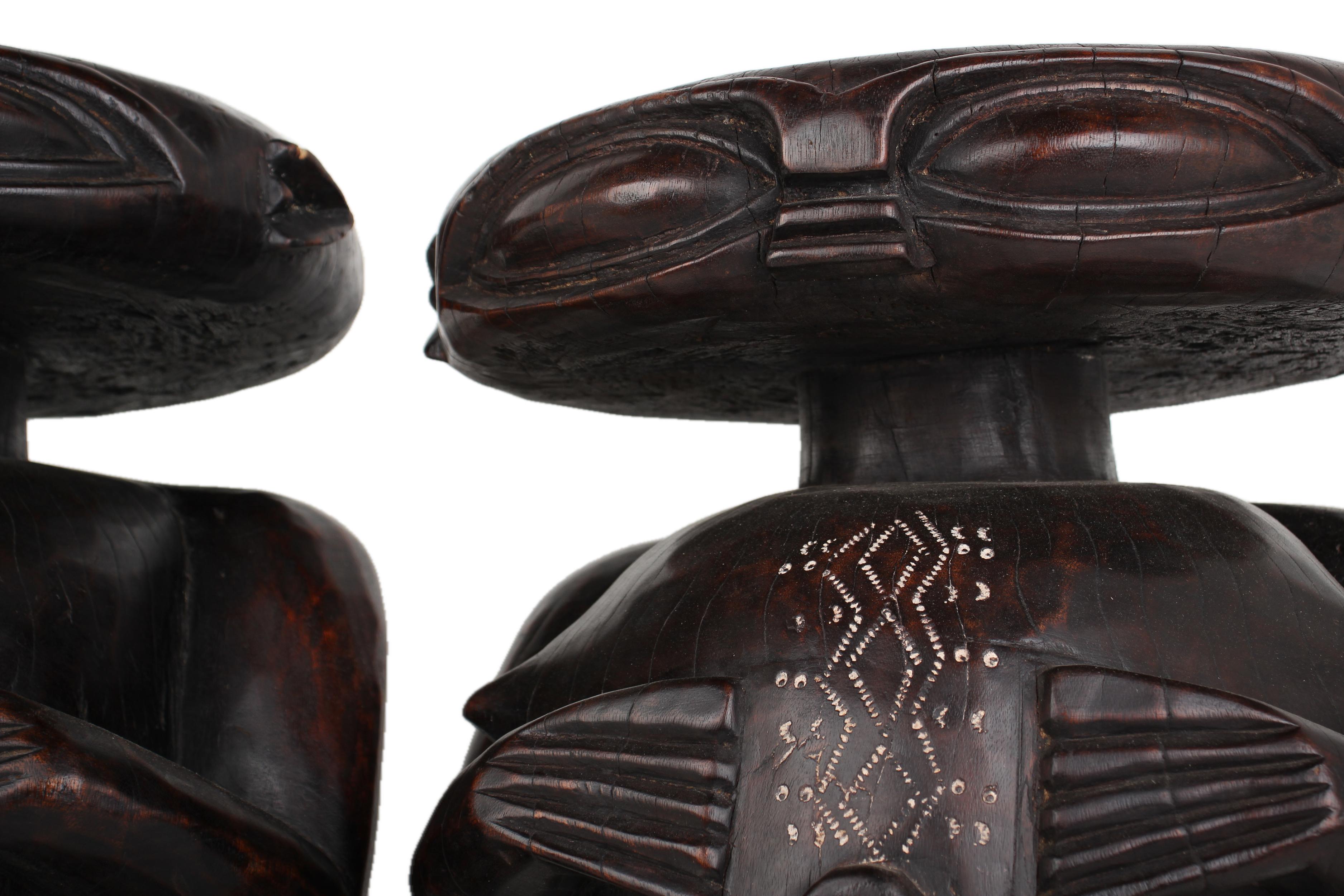 Pygmy Tribe Twa Couple Statues ~20.9" Tall - New 2025 - Wooden and Basket Artifacts