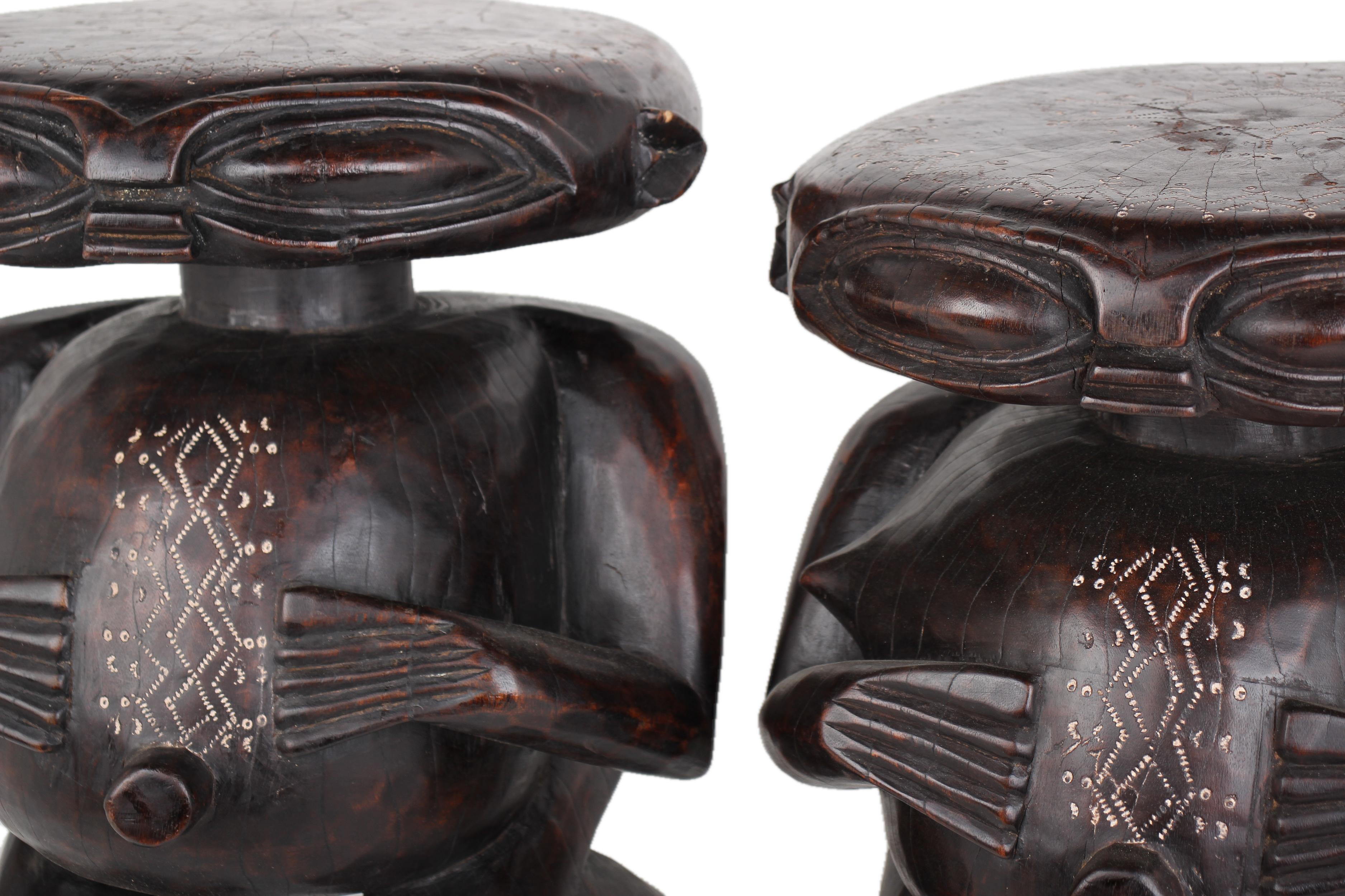 Pygmy Tribe Twa Couple Statues ~20.9" Tall - New 2025 - Wooden and Basket Artifacts