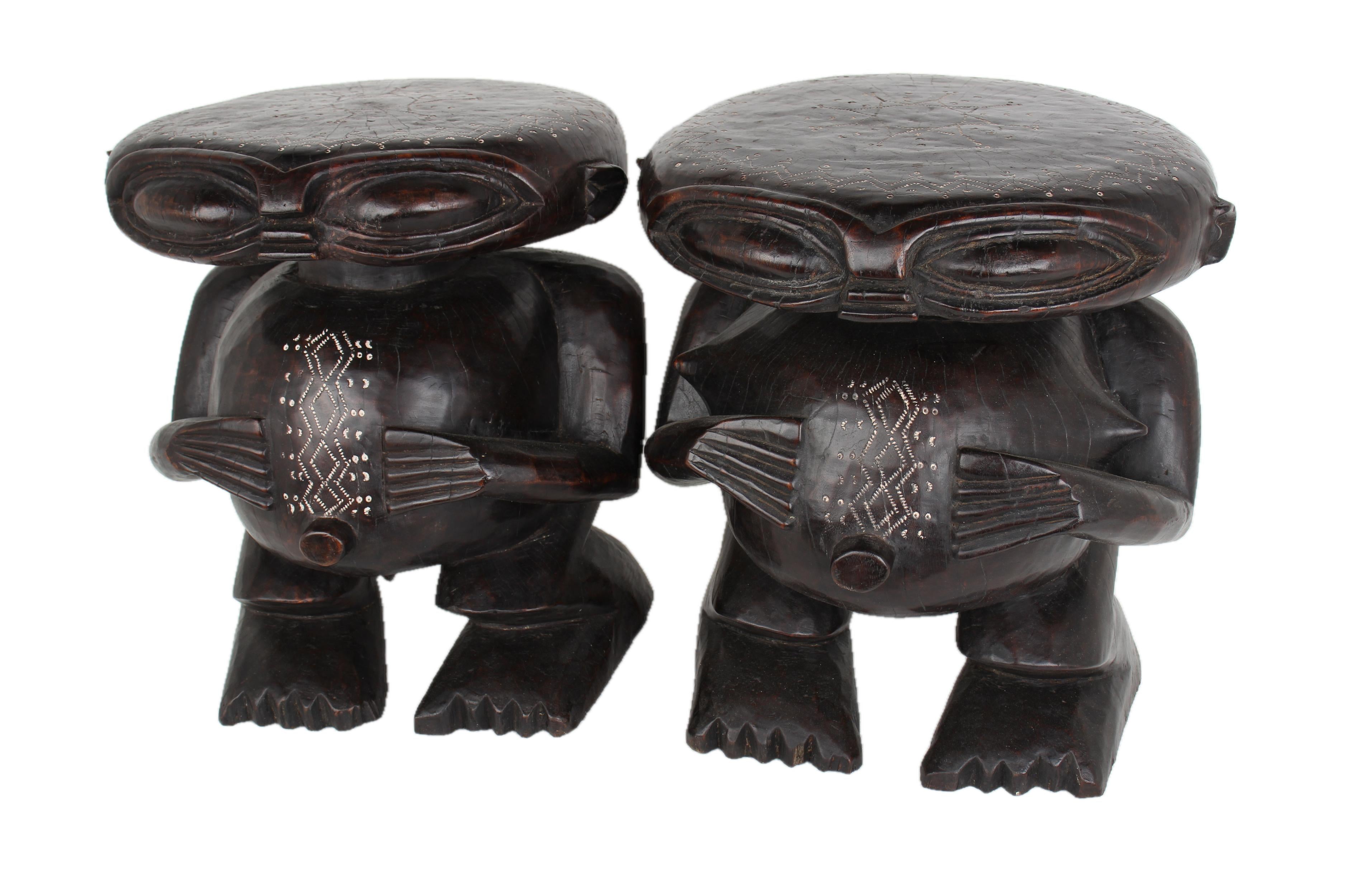 Pygmy Tribe Twa Couple Statues ~20.5" Tall - New 2025 - Wooden and Basket Artifacts