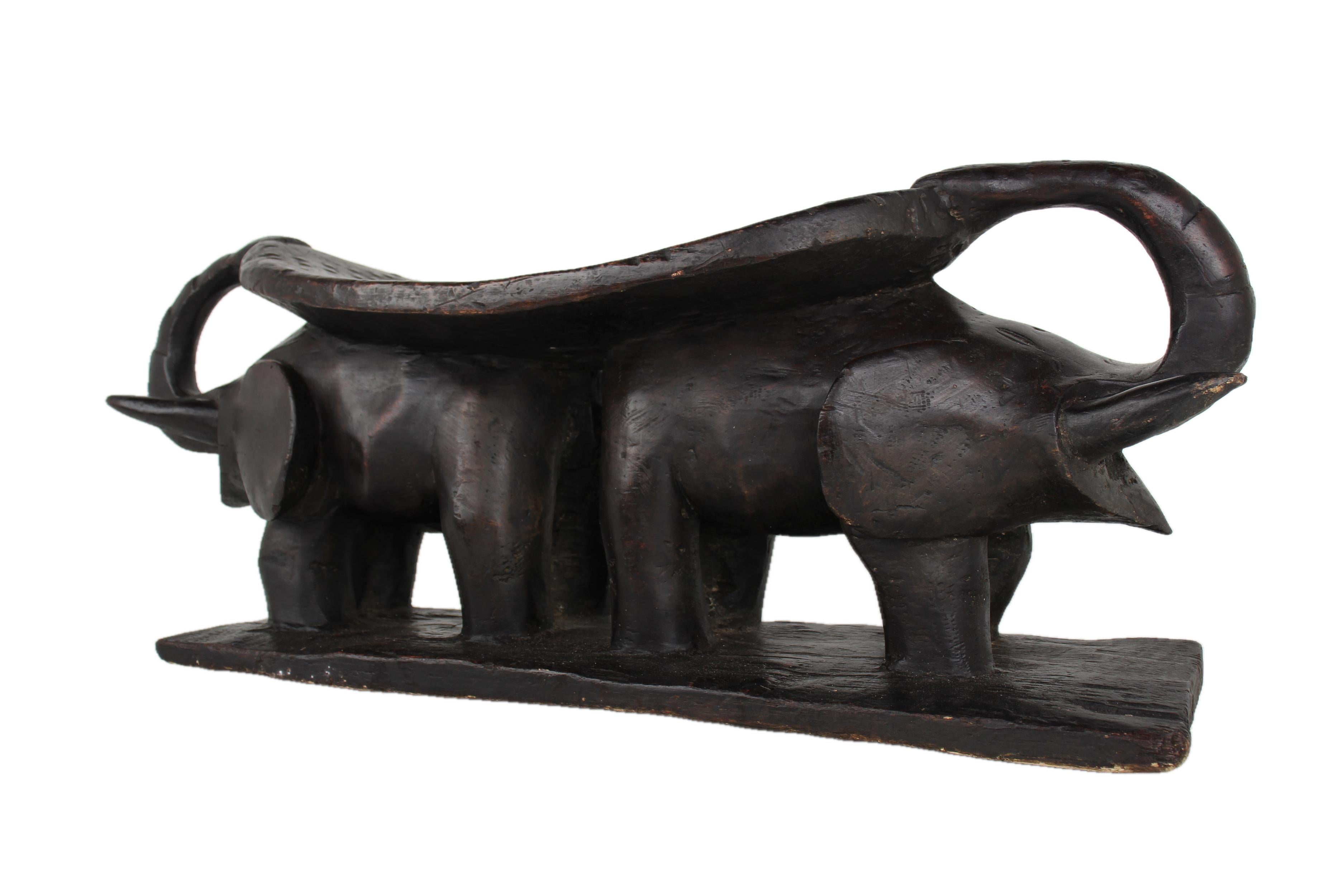 Chichewa Tribe Wooden Elephant Stool ~13.0" Tall - New 2025 - Wooden and Basket Artifacts