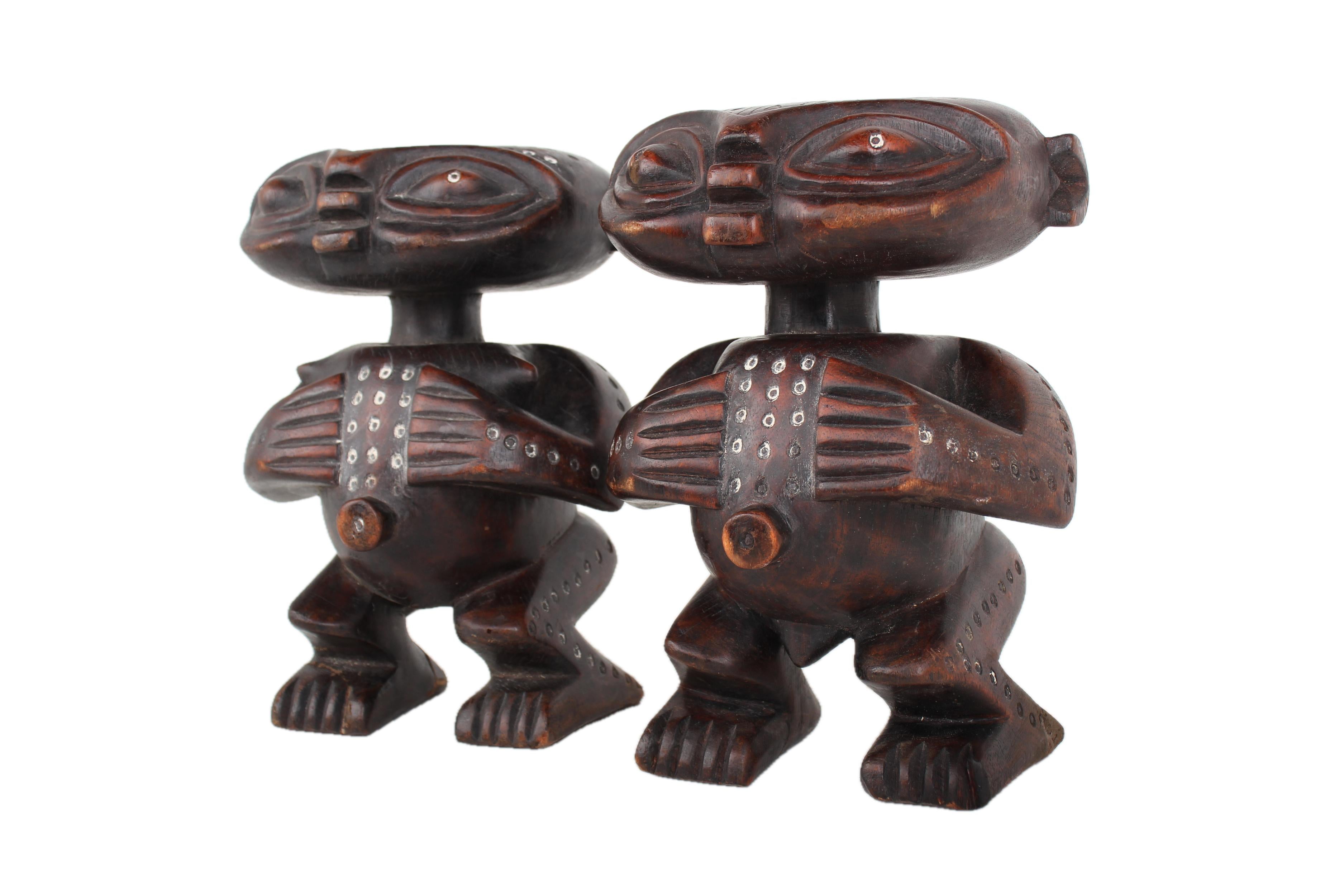 Pygmy Tribe Twa Couple Statues ~9.4" Tall - New 2025 - West African Artifacts