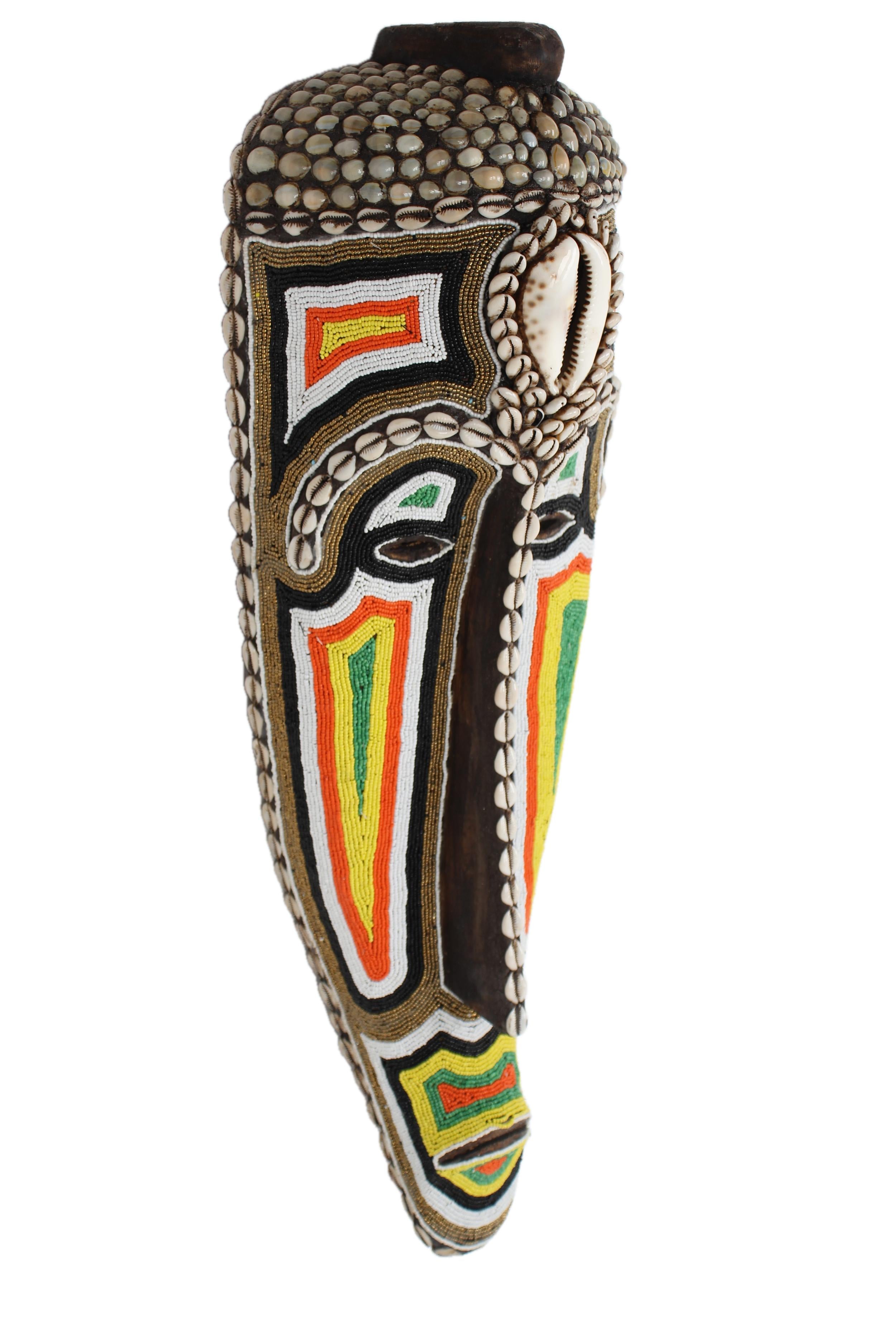 Fang Tribe Beaded Mask ~27.6" Tall - New 2025 - Beaded Artifacts