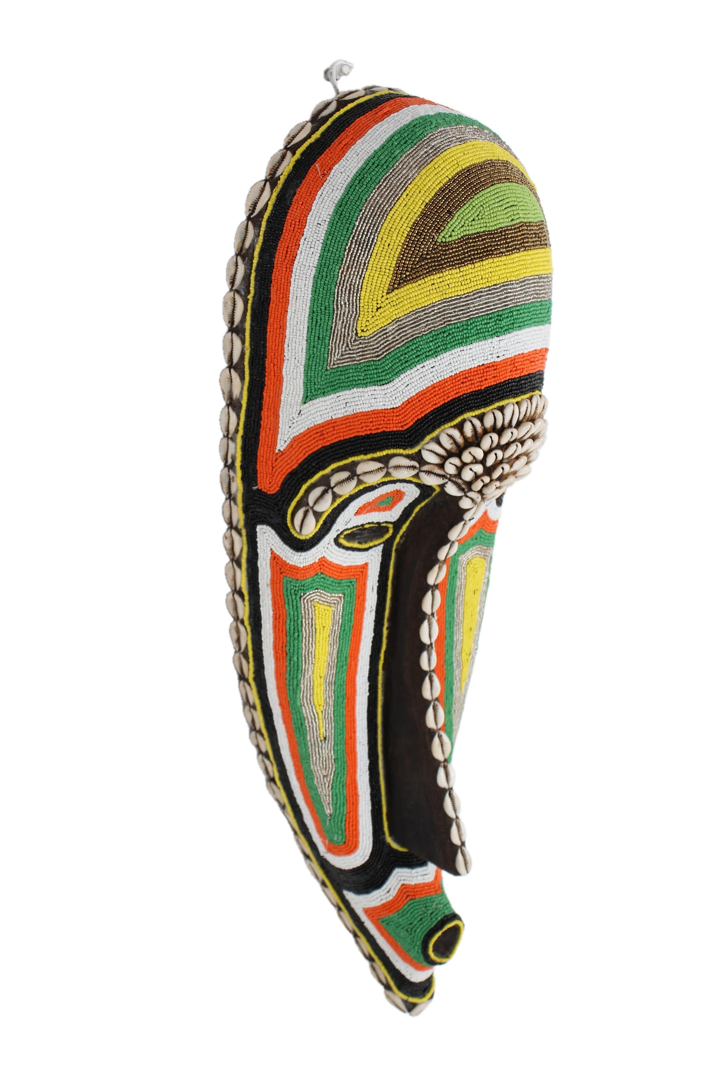 Fang Tribe Beaded Mask ~24.8" Tall - New 2025 - Beaded Artifacts