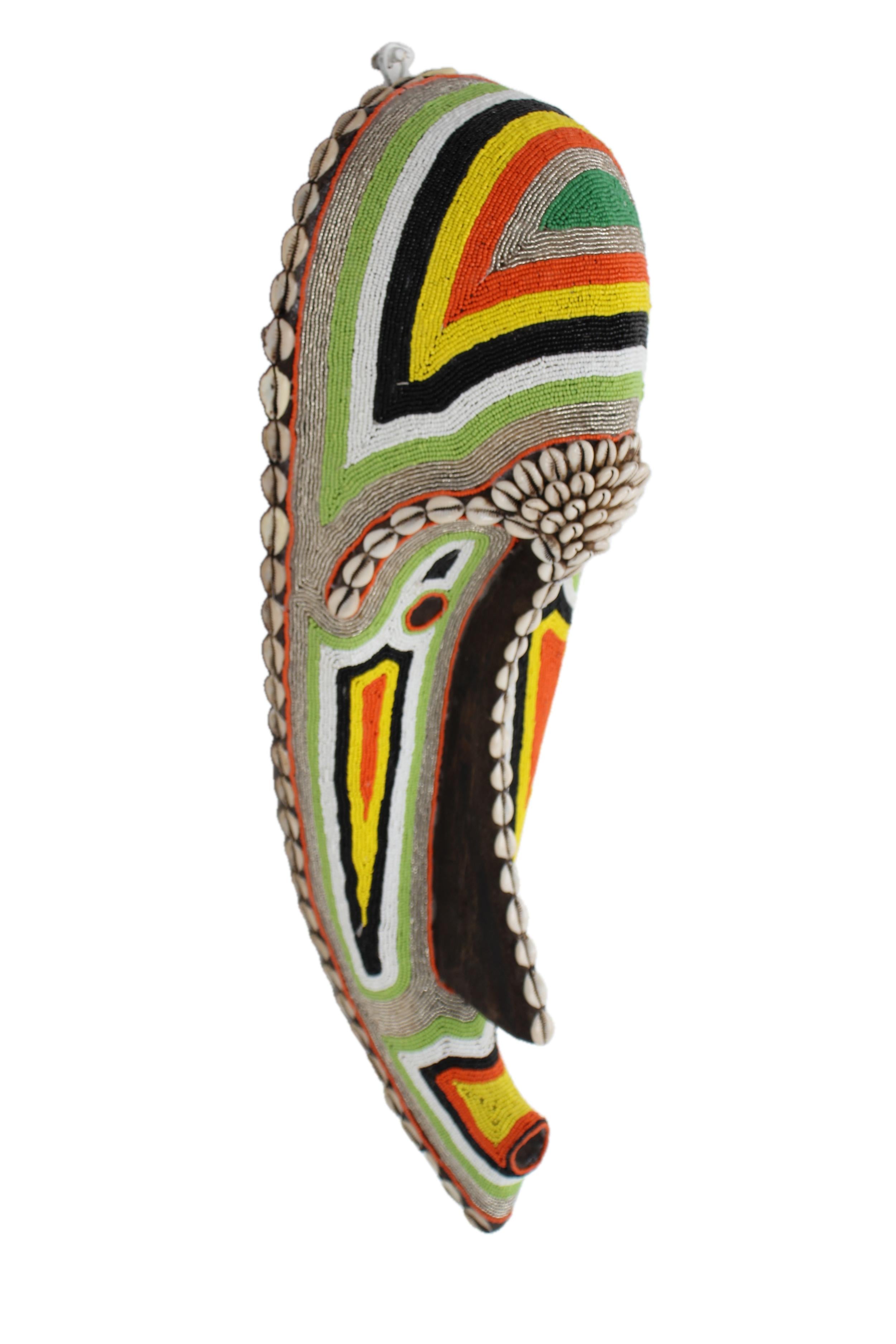 Fang Tribe Beaded Mask ~24.0" Tall - New 2025 - Beaded Artifacts