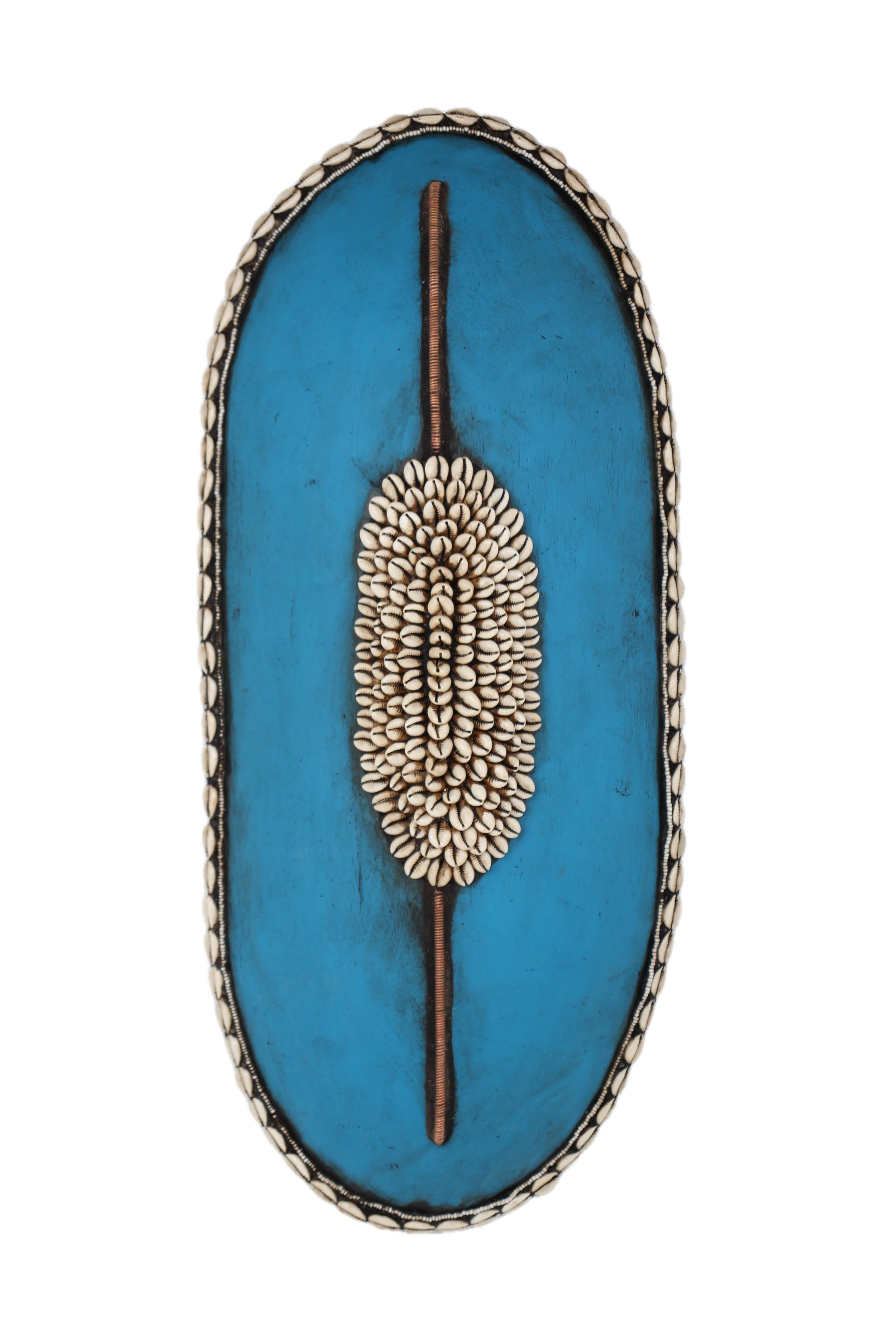 Tikar Tribe Long Wooden Shield with Cowrie Shells ~23.2" Tall - New 2025