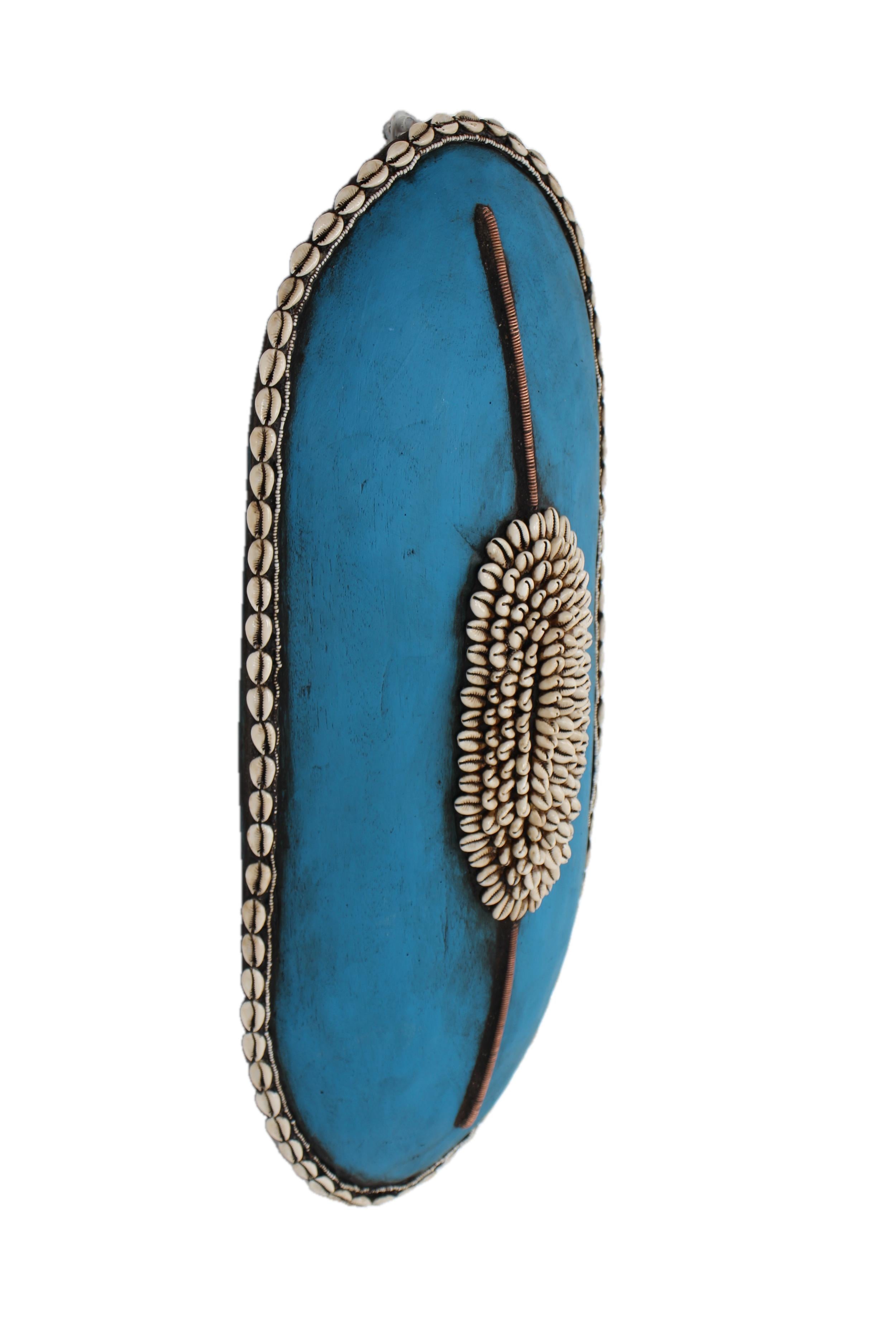 Tikar Tribe Long Wooden Shield with Cowrie Shells ~23.2" Tall - New 2025