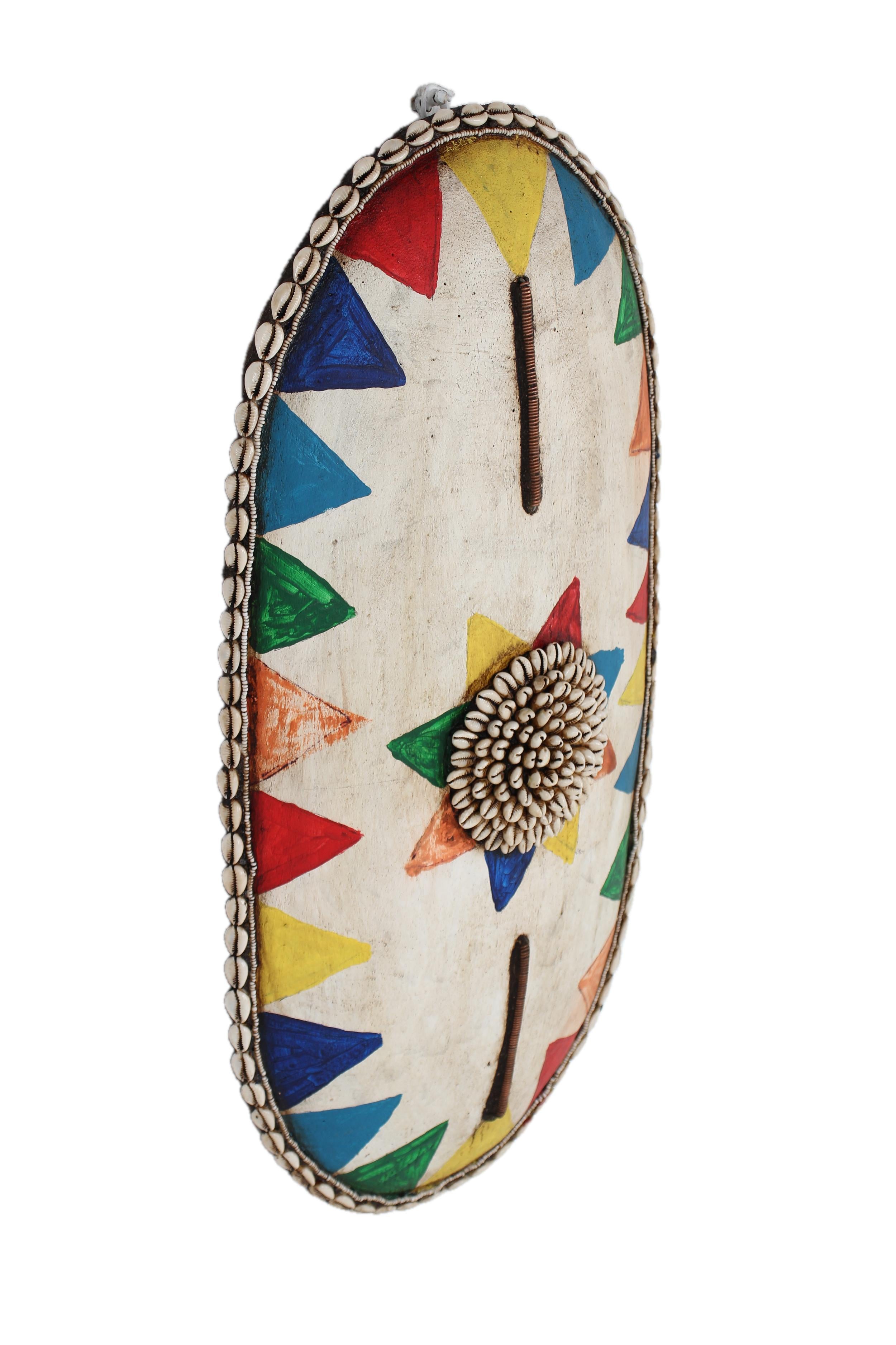 Tikar Tribe Long Wooden Shield with Cowrie Shells ~22.0" Tall - New 2025 - Wall Art