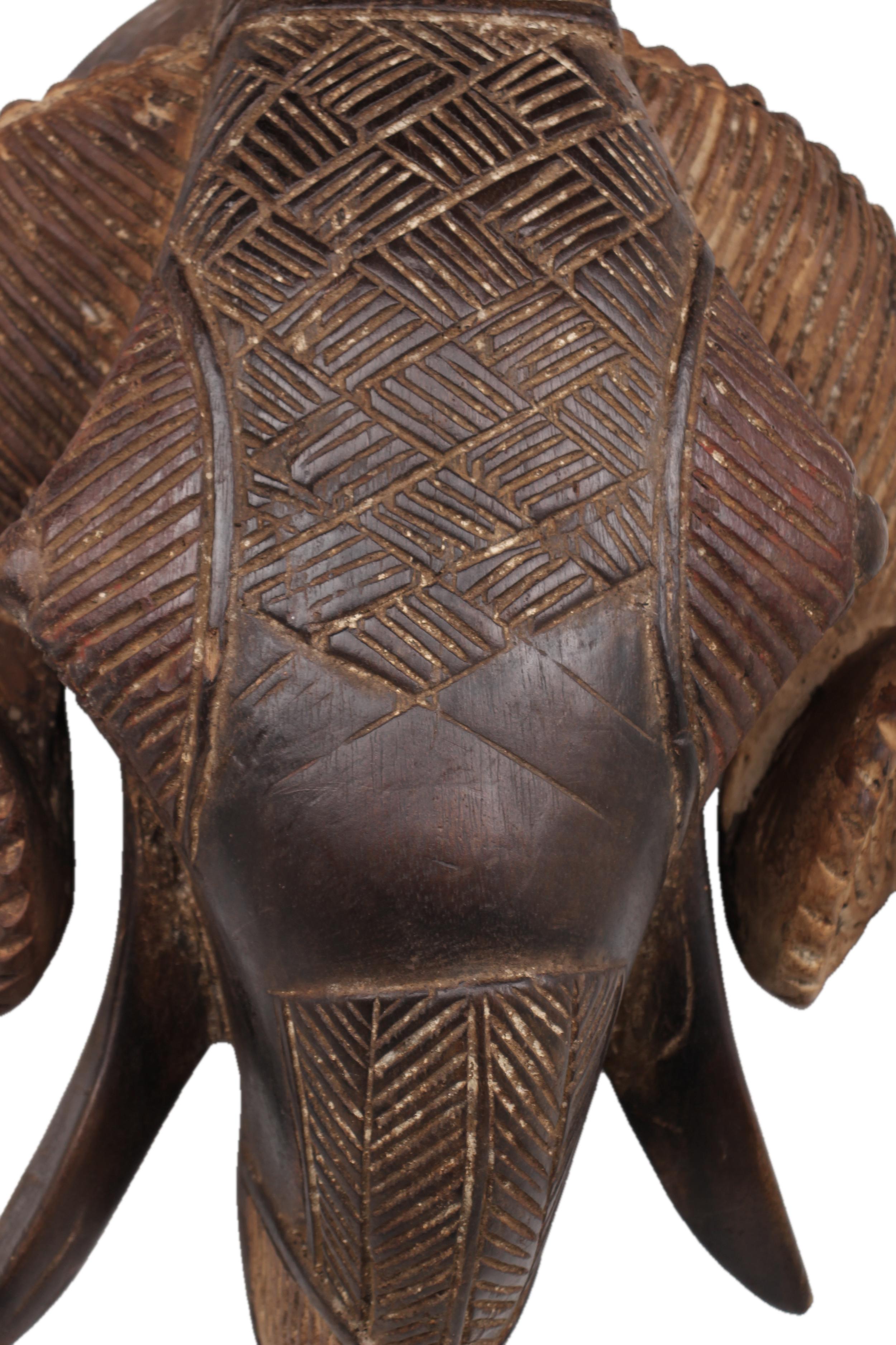 Baule Tribe Ram Mask ~18.1" Tall - New 2025 - West African Artifacts