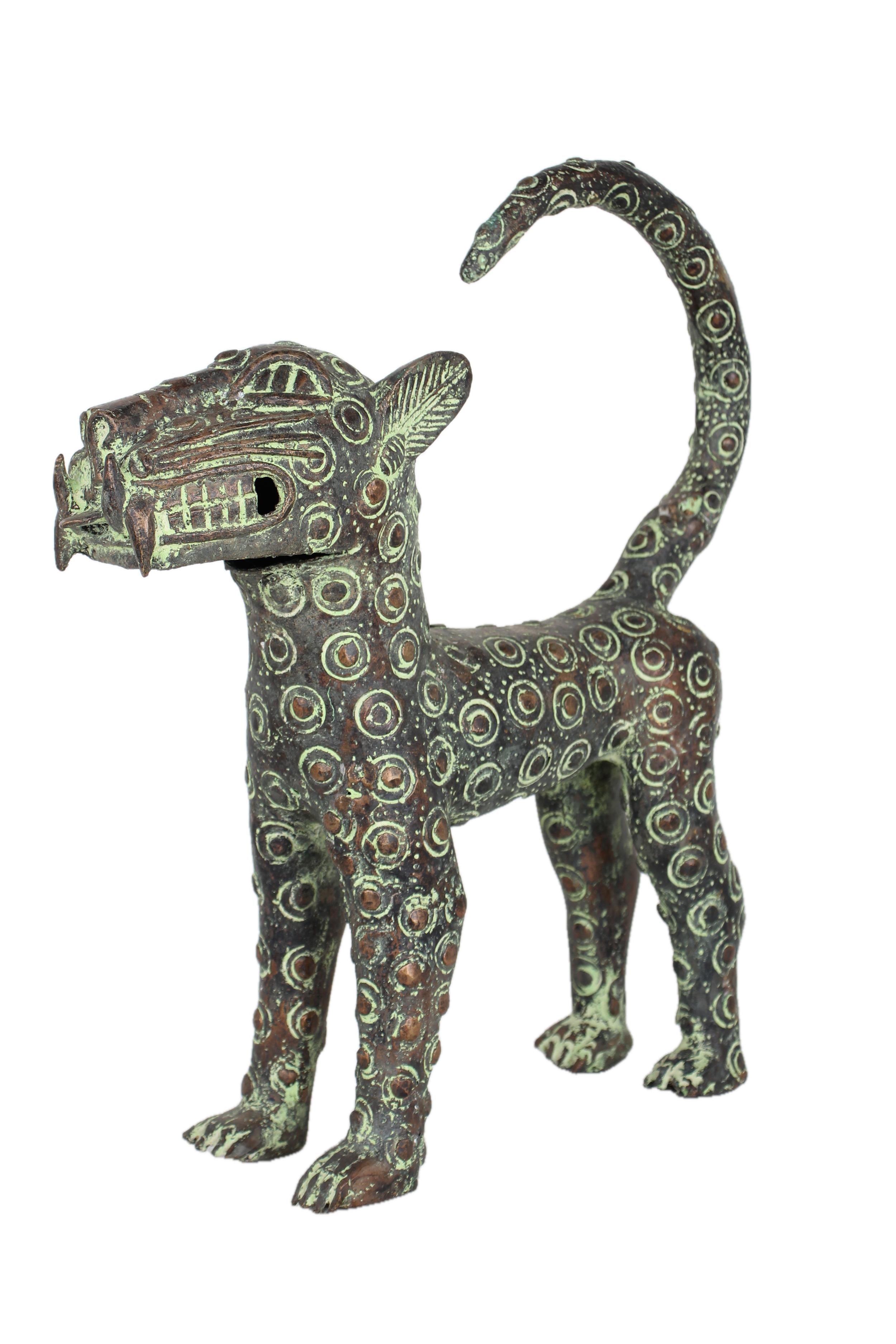 Edo Tribe Benin Bronze Leopard ~16.5" Tall - New 2025 - West African Artifacts