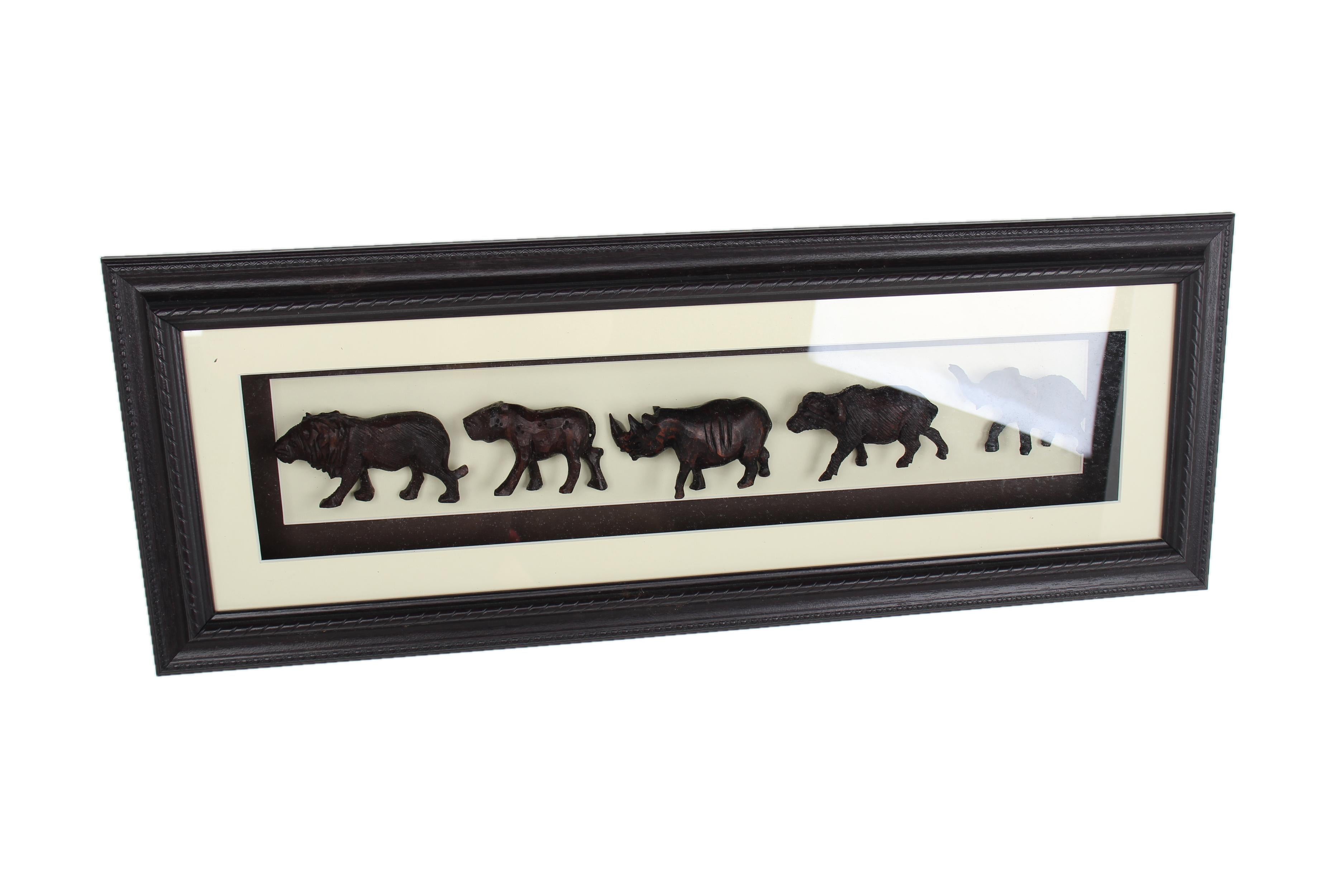 Chichewa Tribe Big Five Safari Sculptures Shadow Box ~11.0" Tall - New 2025 - Wooden and Basket Artifacts
