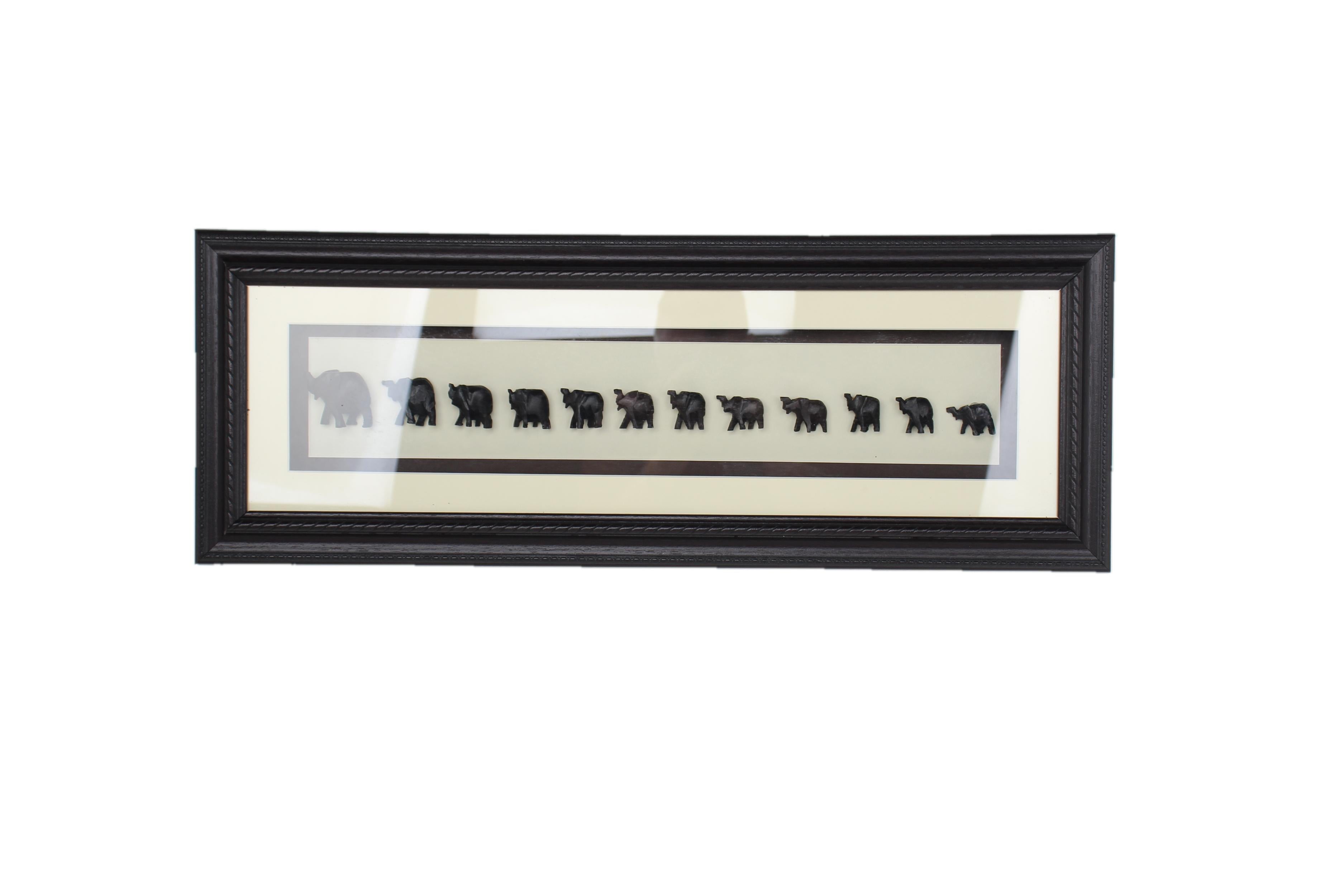 Chichewa Tribe Wooden Elephant Family Shadow Box ~11.0" Tall - New 2025 - Wooden and Basket Artifacts