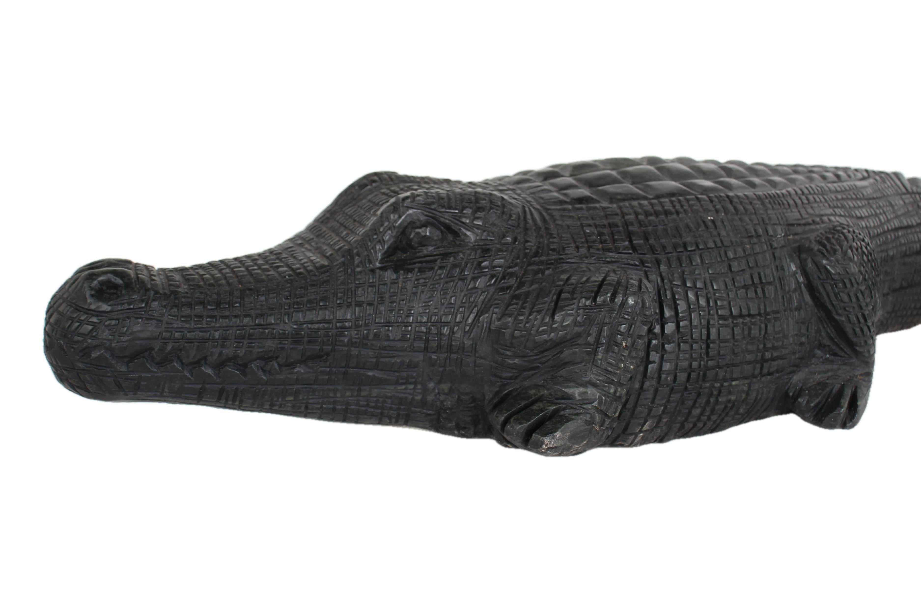 Shona Tribe Serpentine Crocodile Sculpture ~6.3" Tall - New 2025
