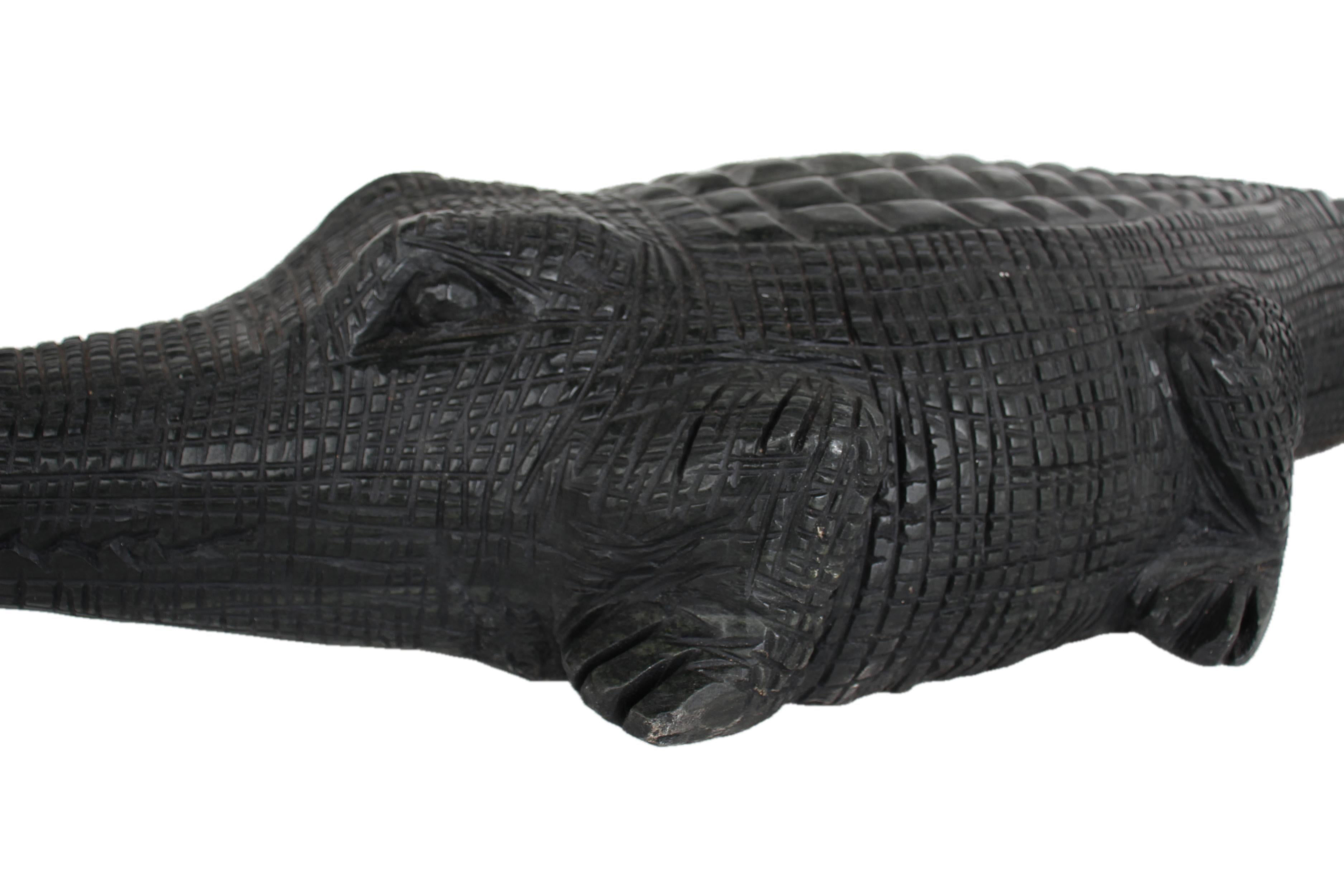 Shona Tribe Serpentine Crocodile Sculpture ~6.3" Tall - New 2025 - Sculpture & Statuary