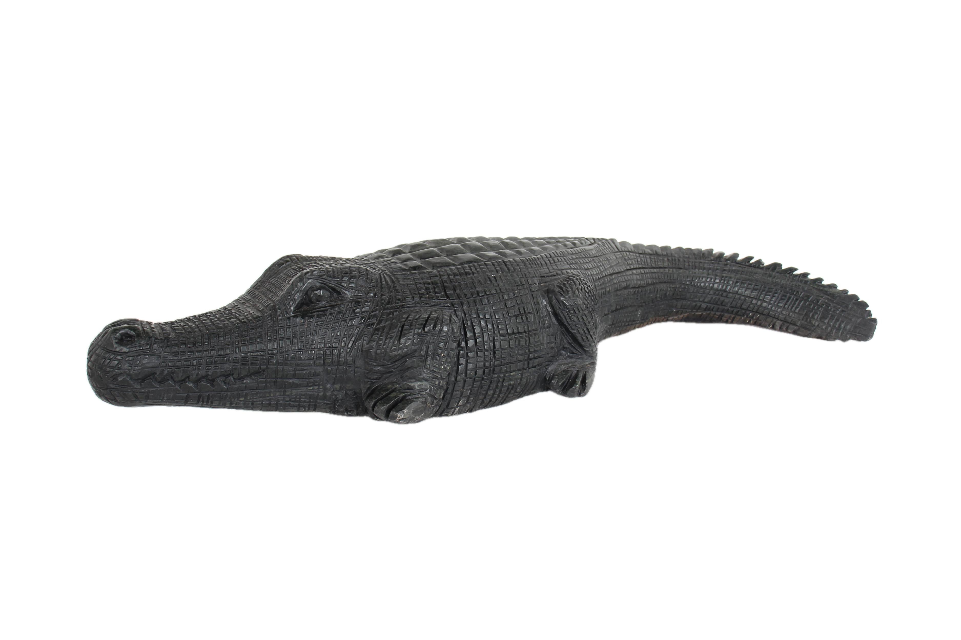 Shona Tribe Serpentine Crocodile Sculpture ~6.3" Tall - New 2025