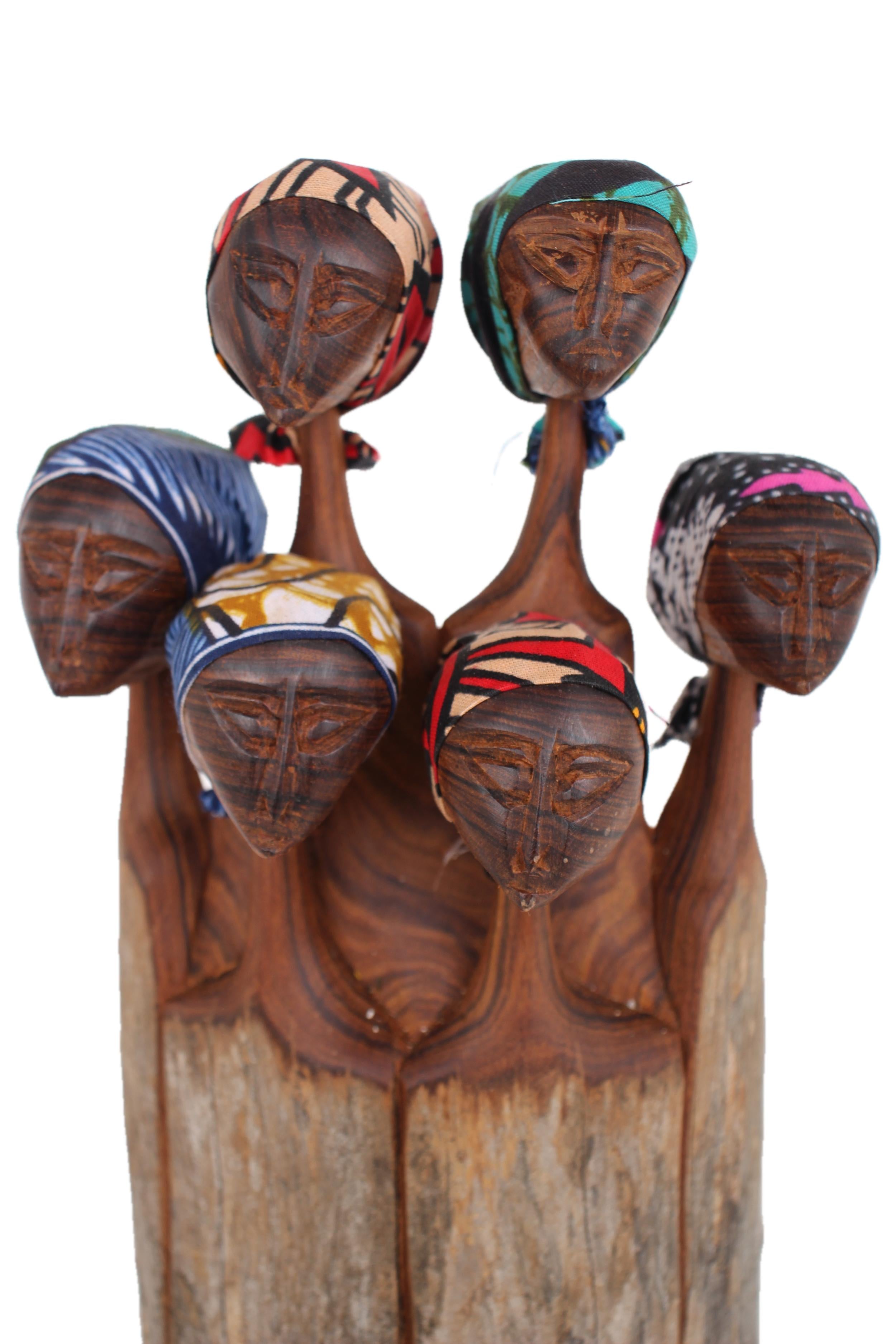 Makonde Tribe Mozambican Family ~11.8" Tall - New 2025 - Wooden and Basket Artifacts