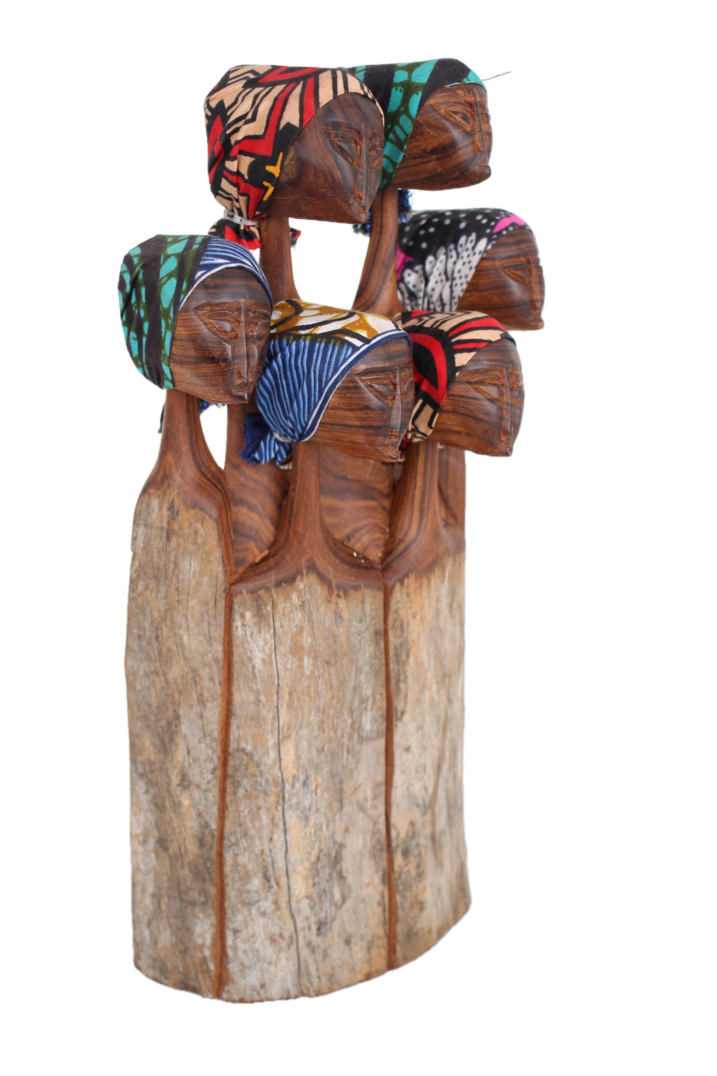 Makonde Tribe Mozambican Family ~11.8" Tall - New 2025 - Wooden and Basket Artifacts