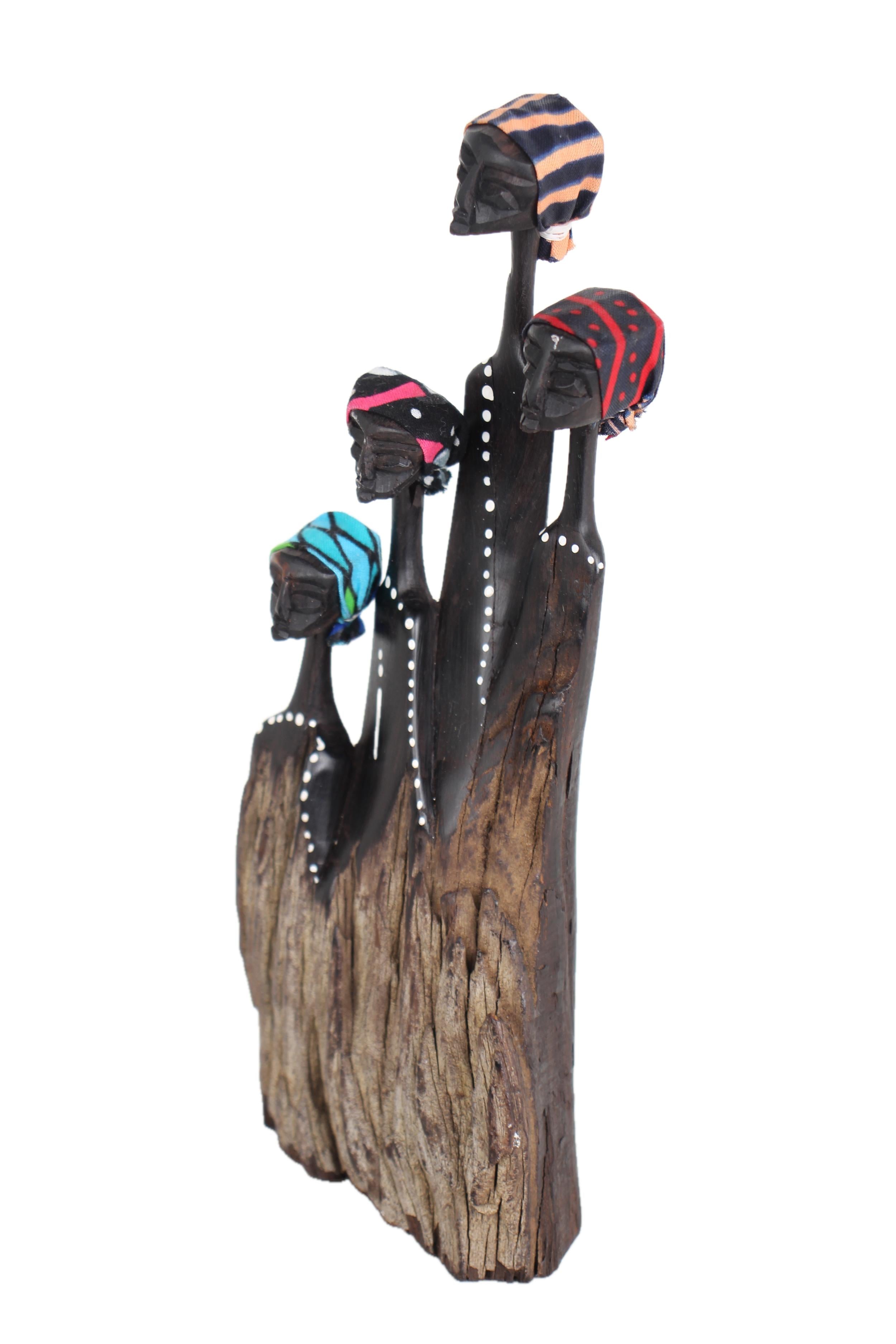 Makonde Tribe Mozambican Family ~9.1" Tall - New 2025 - Wooden and Basket Artifacts