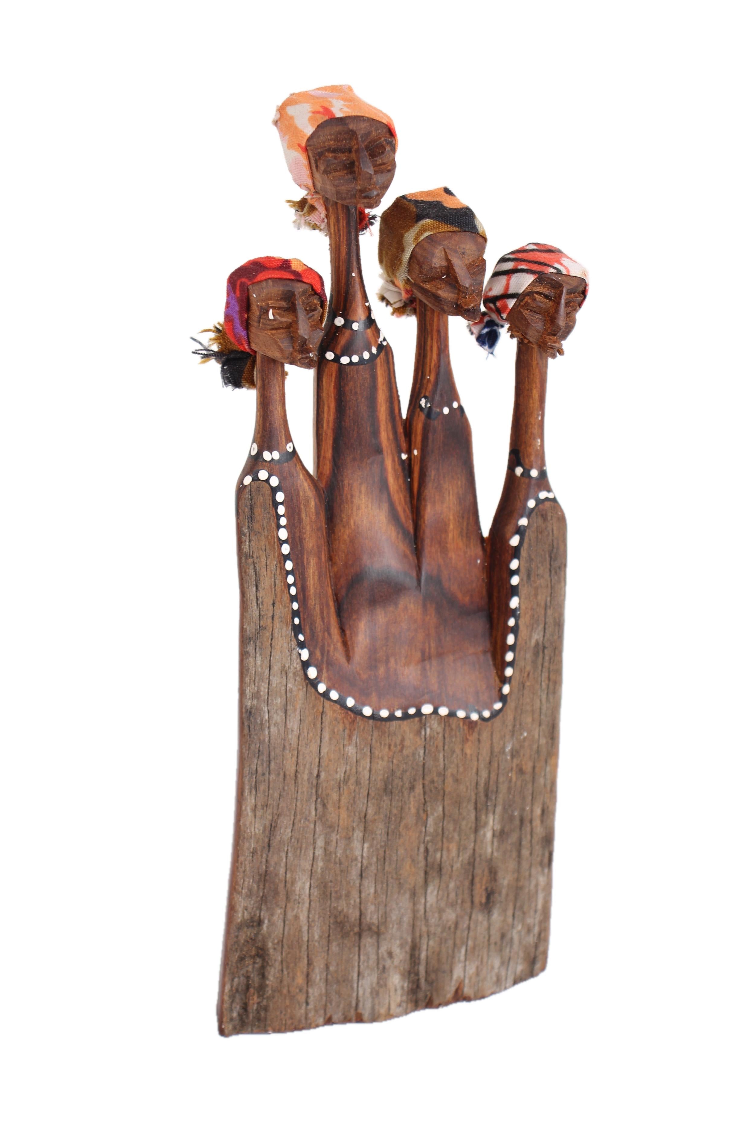 Makonde Tribe Mozambican Family ~7.5" Tall - New 2025 - Wooden and Basket Artifacts