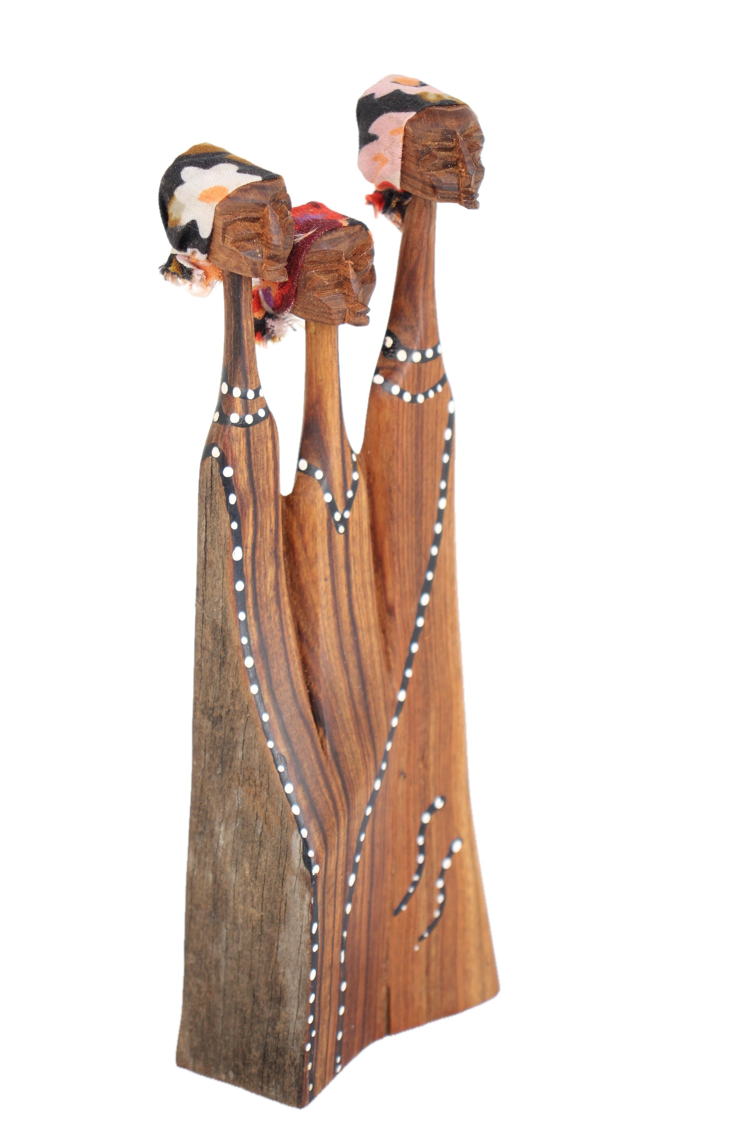 Makonde Tribe Mozambican Family ~7.5" Tall - New 2025 - Wooden and Basket Artifacts