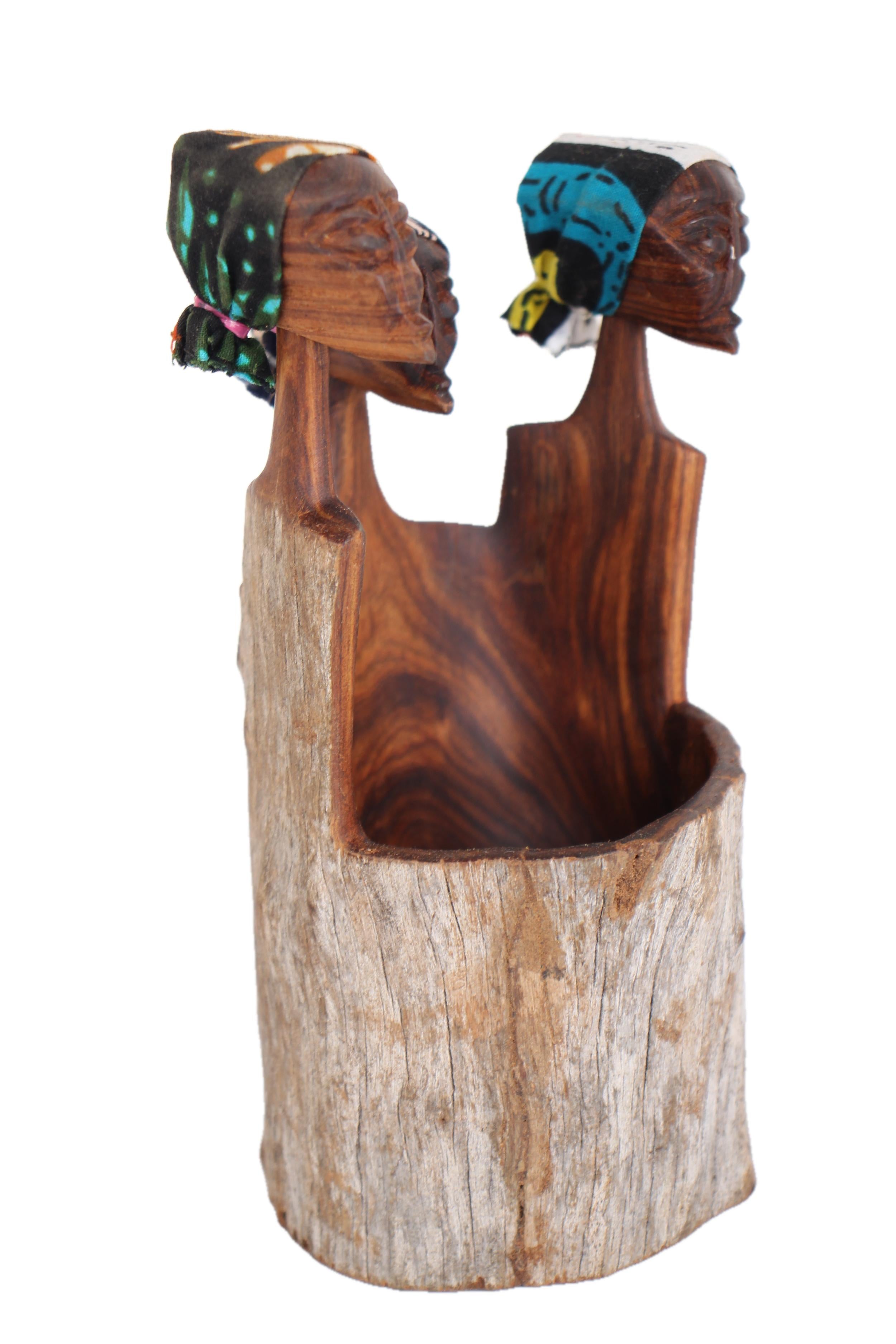 Makonde Tribe Wooden Holder ~7.9" Tall - New 2025