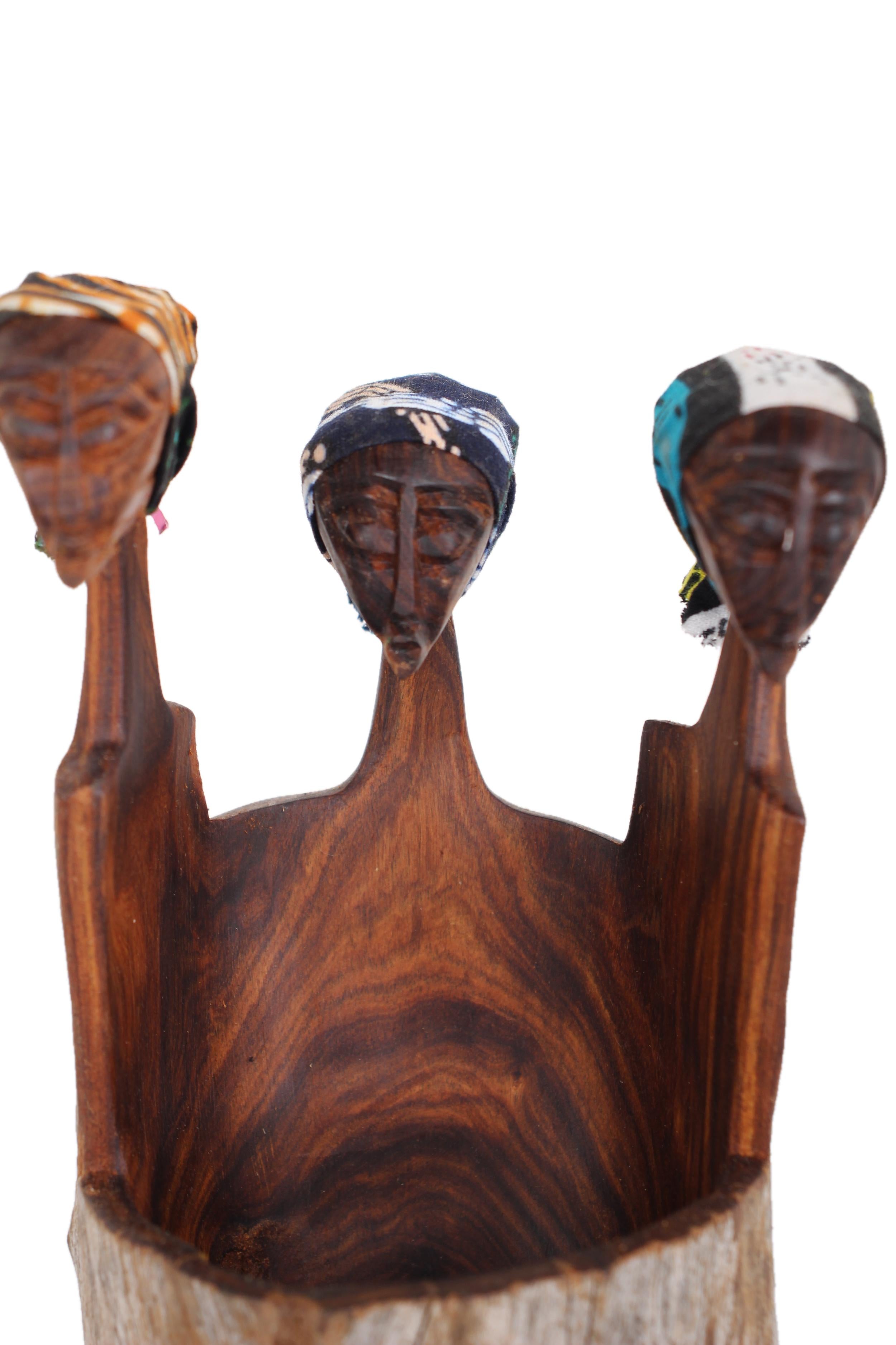 Makonde Tribe Wooden Holder ~7.9" Tall - New 2025 - Wooden and Basket Artifacts