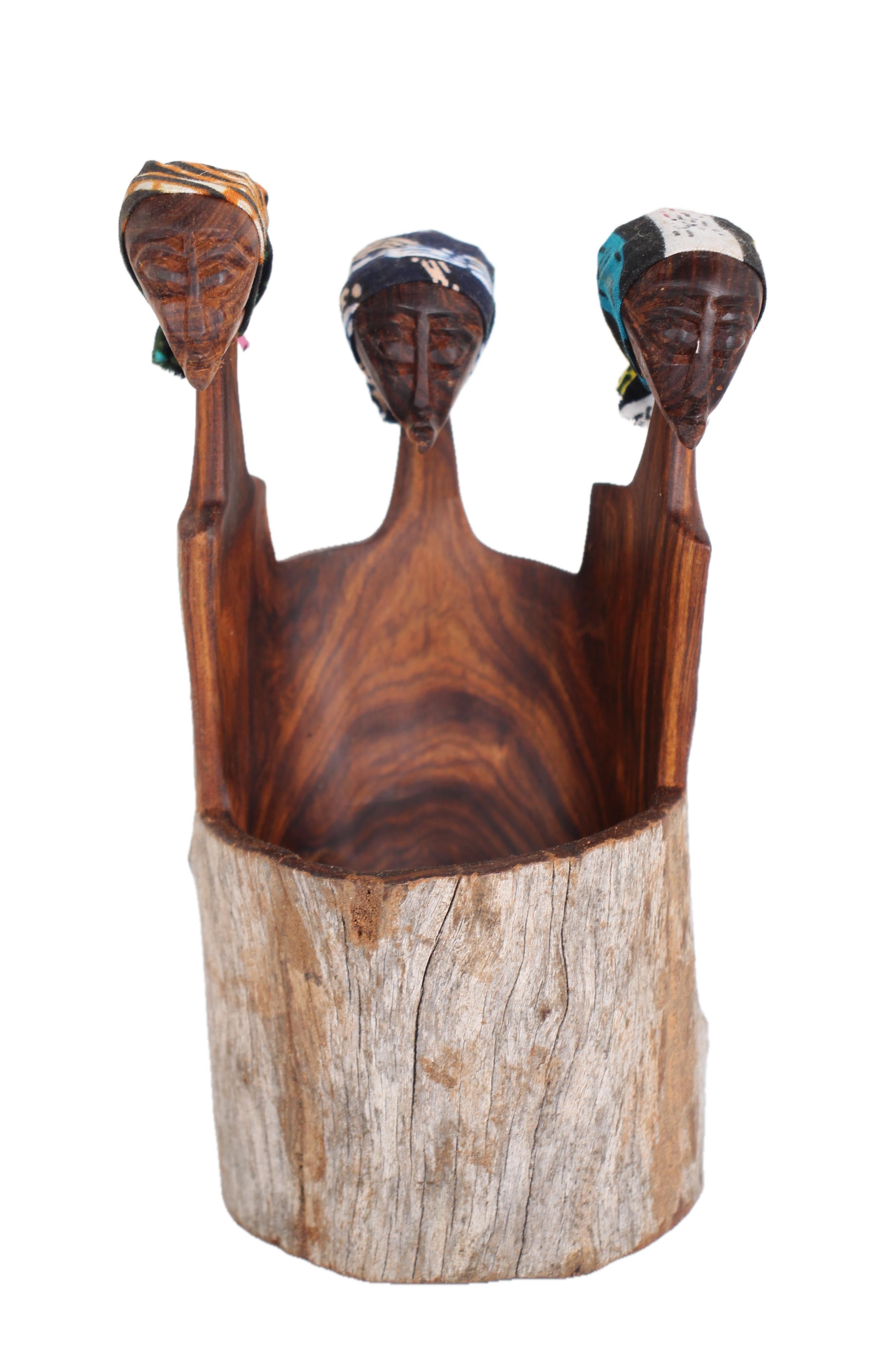 Makonde Tribe Wooden Holder ~7.9" Tall - New 2025