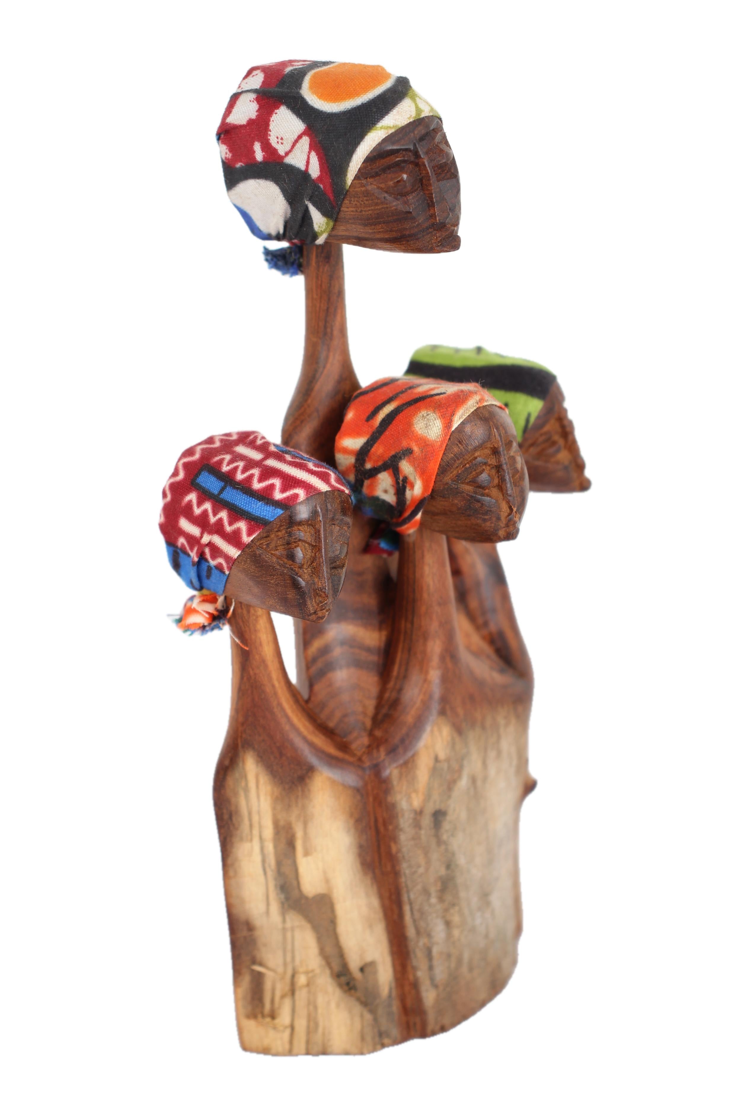 Makonde Tribe Mozambican Family ~7.9" Tall - New 2025 - Wooden and Basket Artifacts