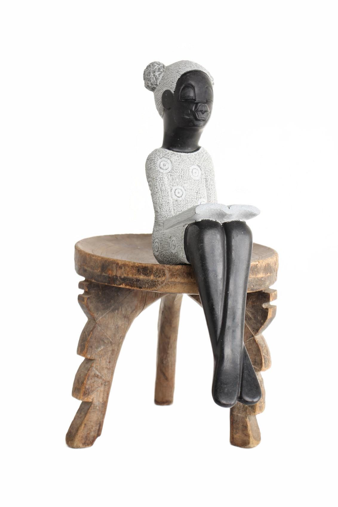 Shona Tribe Springstone Book Reader ~18.5" Tall (New 2026) - Sculpture & Statuary