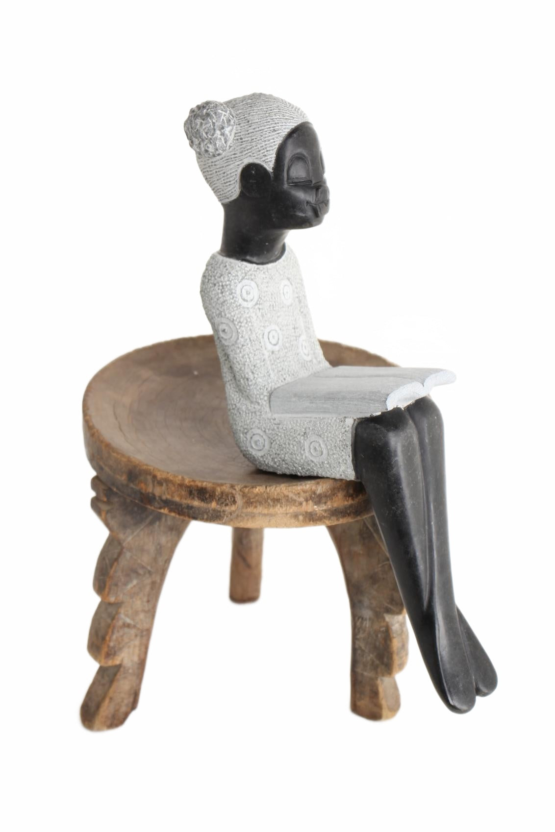 Shona Tribe Springstone Book Reader ~18.5" Tall (New 2026) - Sculpture & Statuary