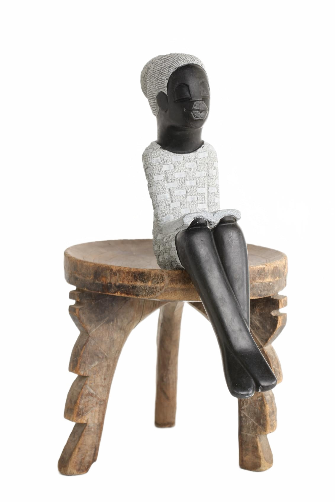 Shona Tribe Springstone Book Reader ~18.1" Tall (New 2026) - Sculpture & Statuary