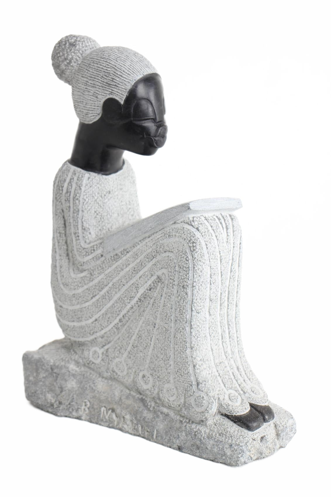 Shona Tribe Springstone Book Reader ~15.0" Tall (New 2026) - Sculpture & Statuary