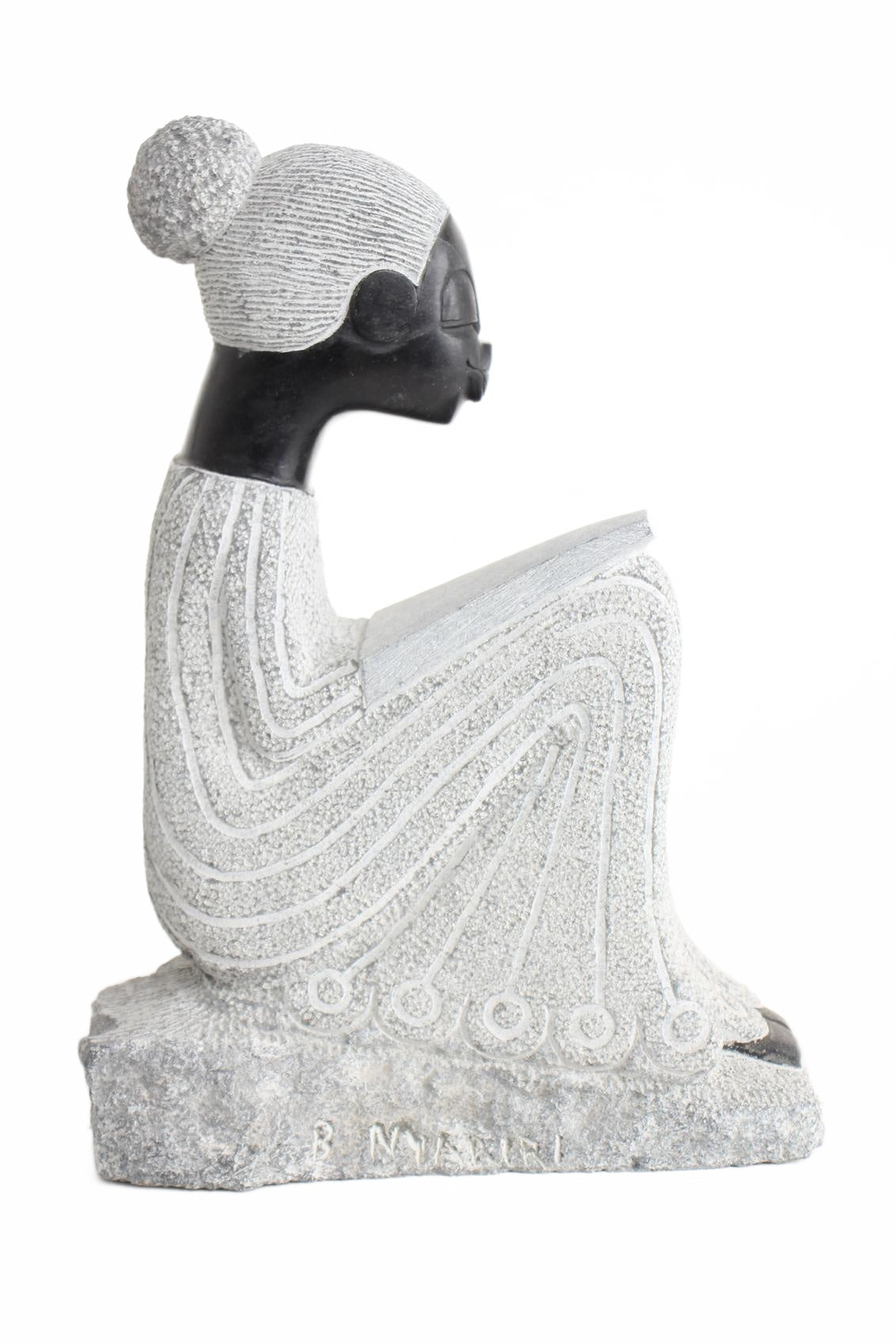 Shona Tribe Springstone Book Reader ~15.0" Tall (New 2026) - Sculpture & Statuary